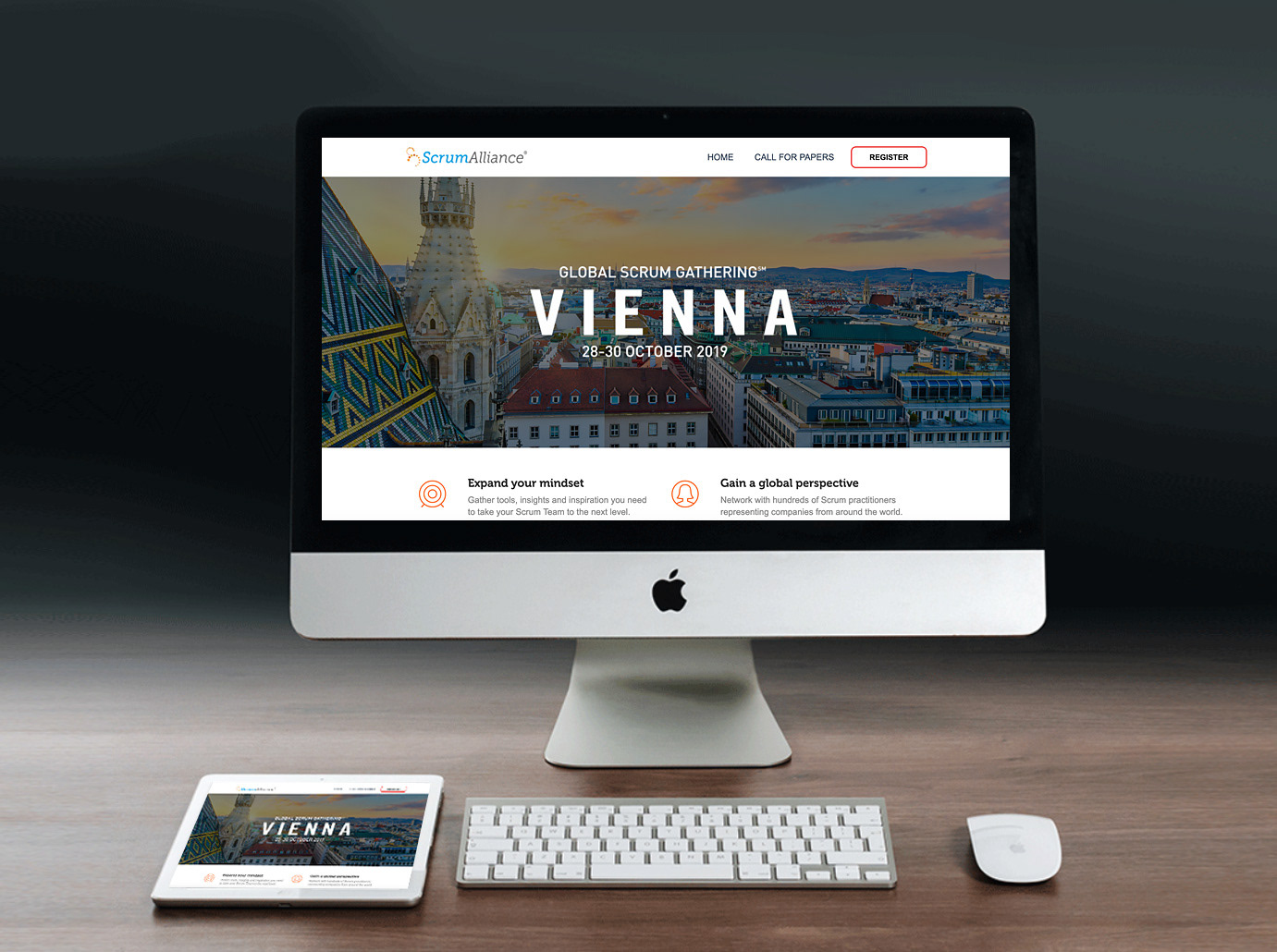 The Vienna Gathering website for Scrum Alliance. Designed and developed while usability testing periodically on all platforms in order to validate changes made.