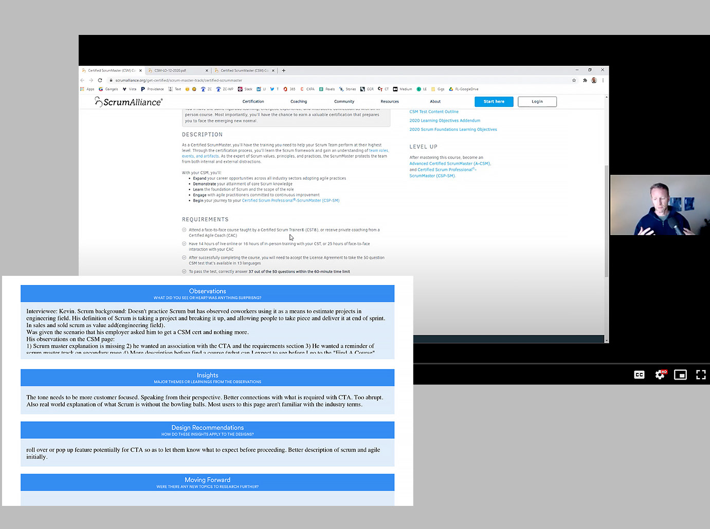 highlighted observations during usability test