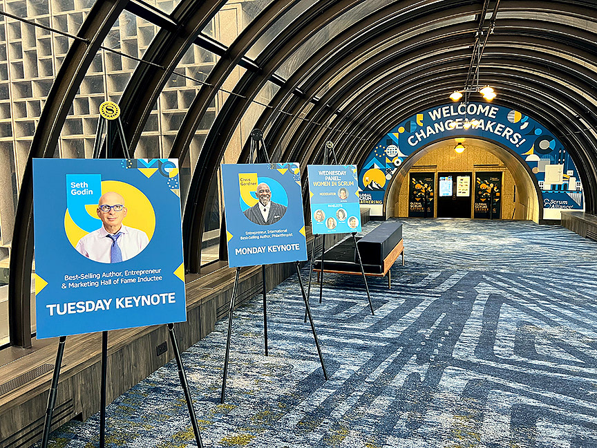 keynote speaker info signage in walkway