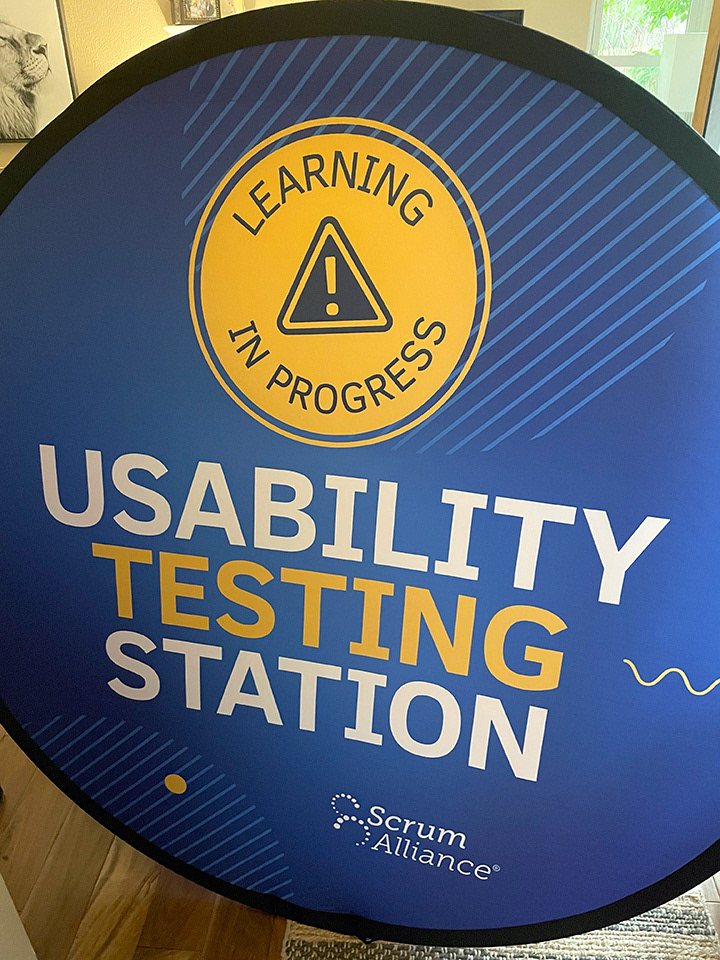 Pop up signage/privacy screen for usability station at the Denver Gathering event.