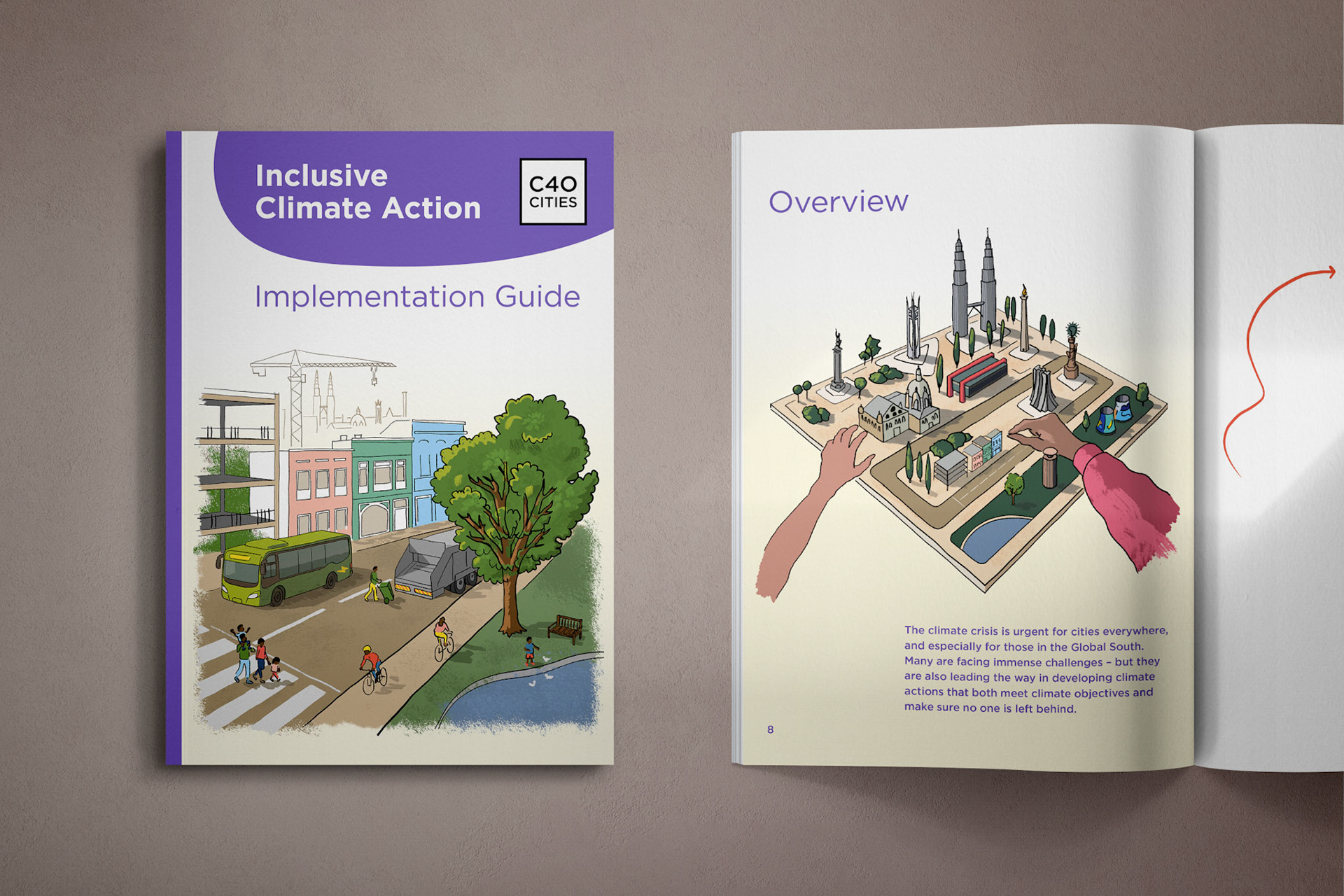 Cover and spread, Inclusive Climate Action, C40 Cities, 2025