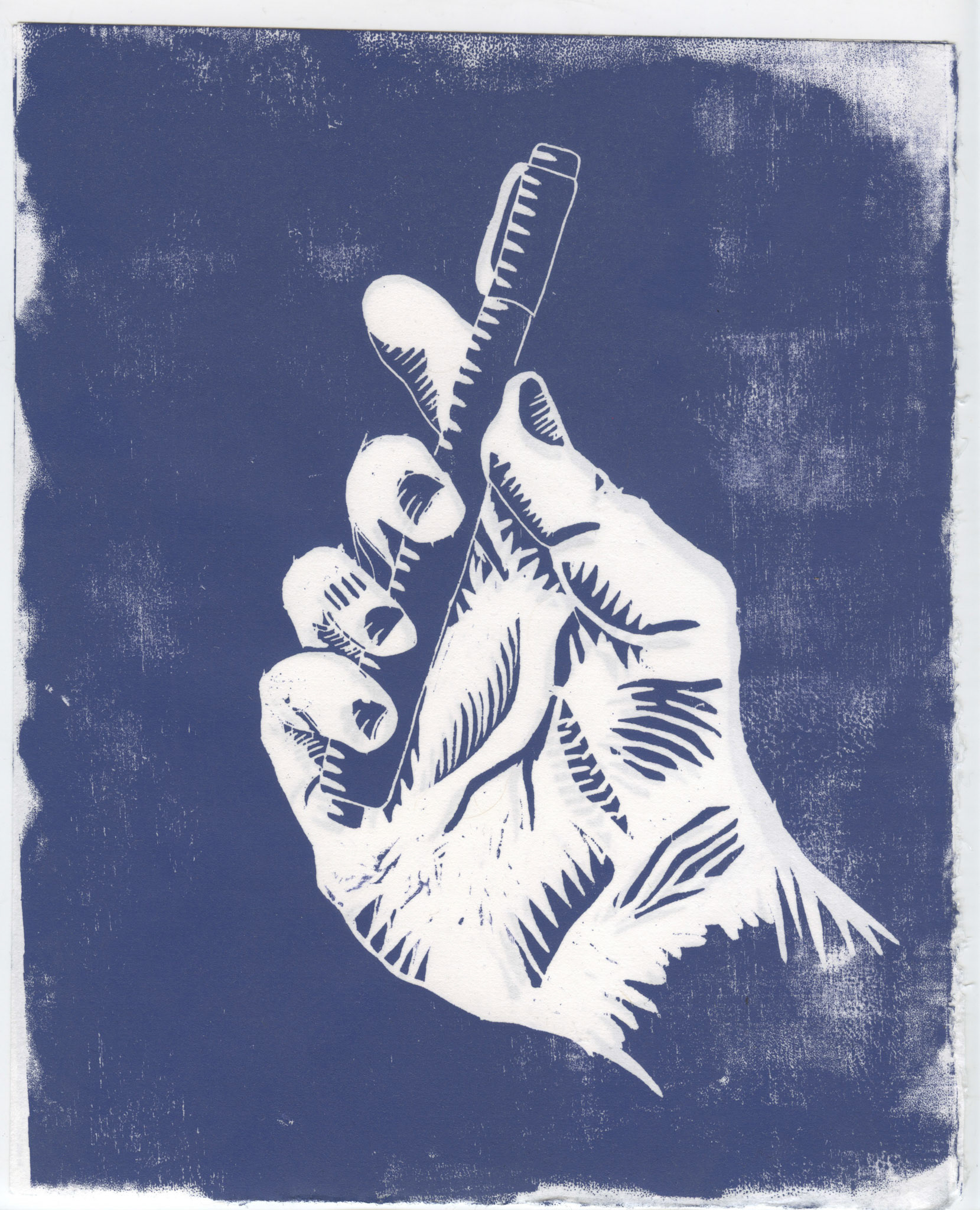 Hand-drawn hand, Lino print, Hand Made, 2024