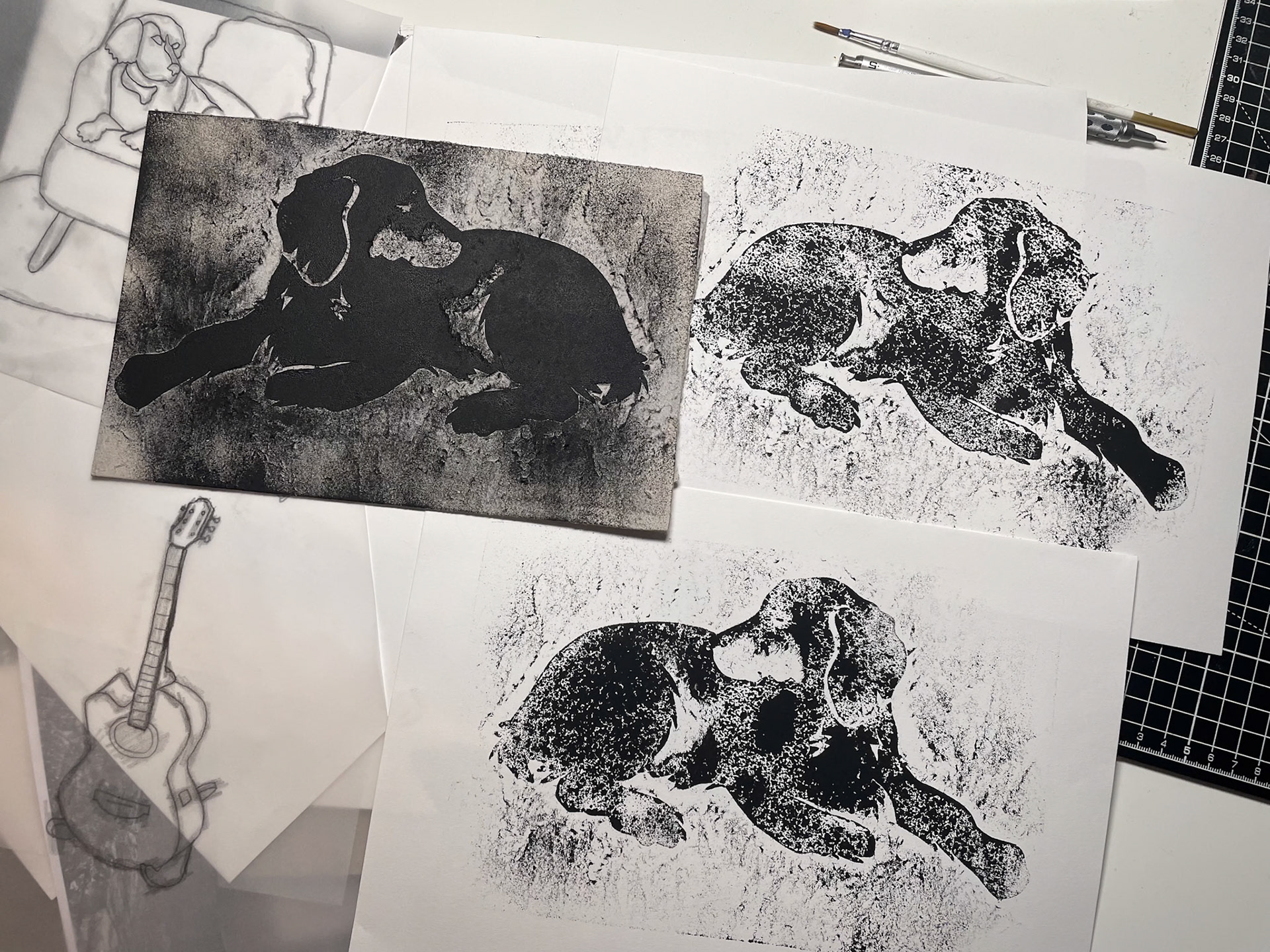 Linocut and prints, Pinto, 2025