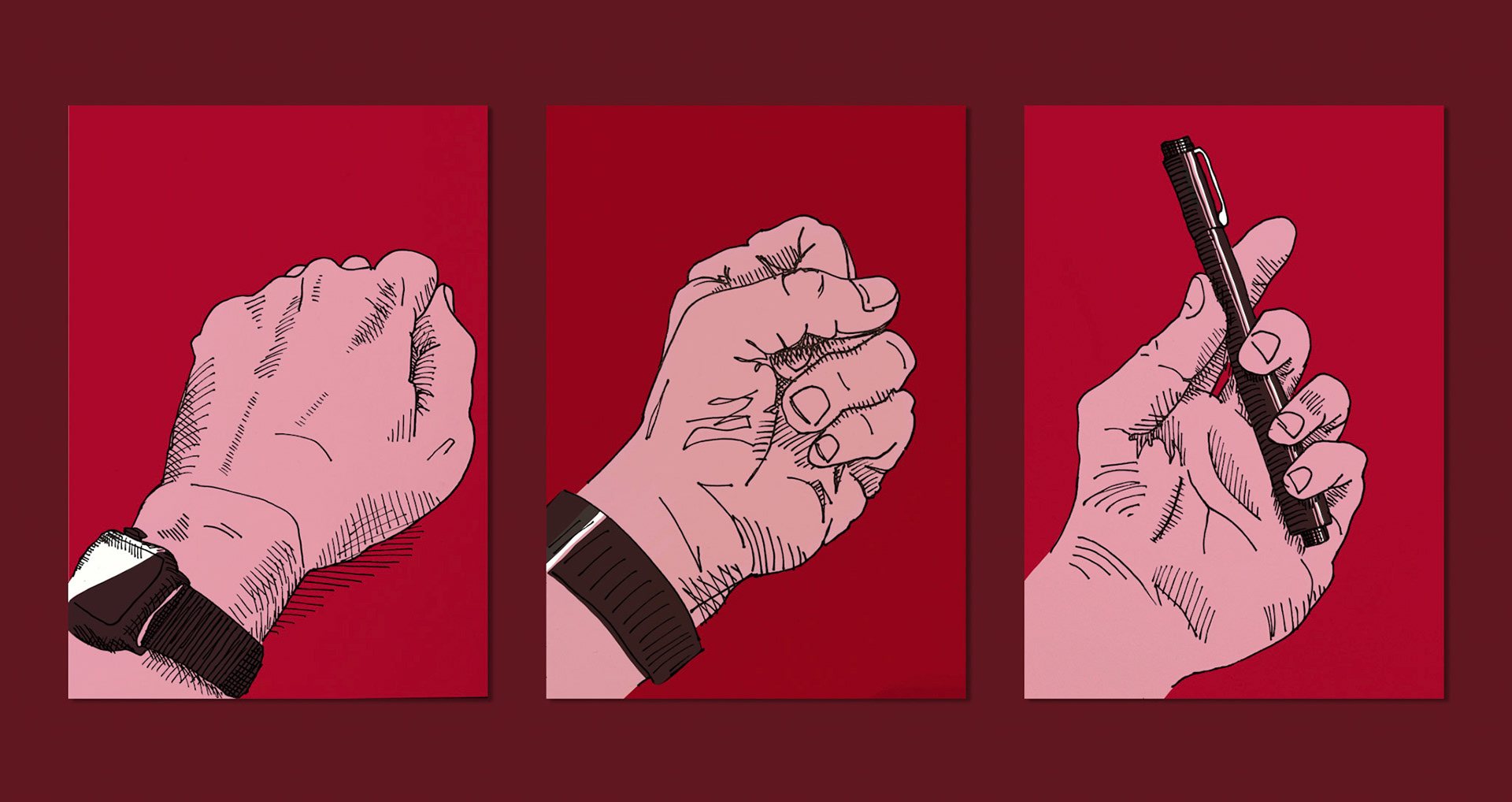 Hand-drawn hands, digitally coloured, Hand Made, 2024