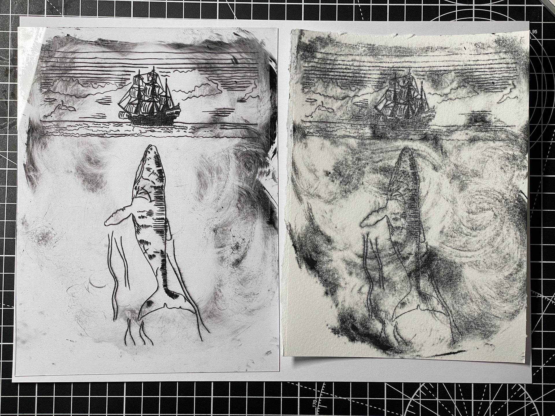 Whale drypoint, Moby Dick, 2025