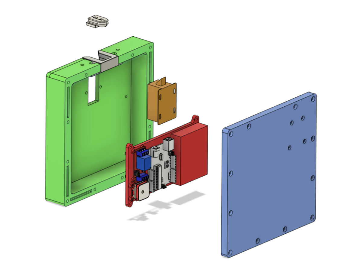 Electronics Enclosure: Design featured two plates which clamped the bag's fabric