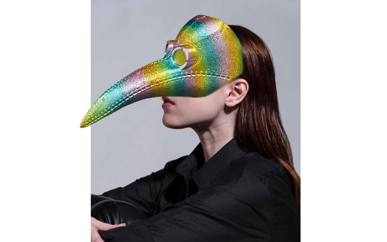 A Side View Portrait of a Woman Wearing a Plague Mask