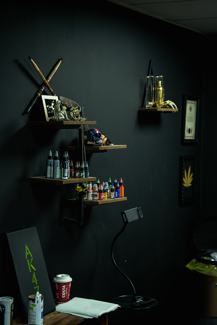 moody commercial corner display shot of specialized high-end beauty products and shelving ('Giselle'). Demonstration of boutique retail ambiance and unique aesthetic branding. Shot by Arcane Media