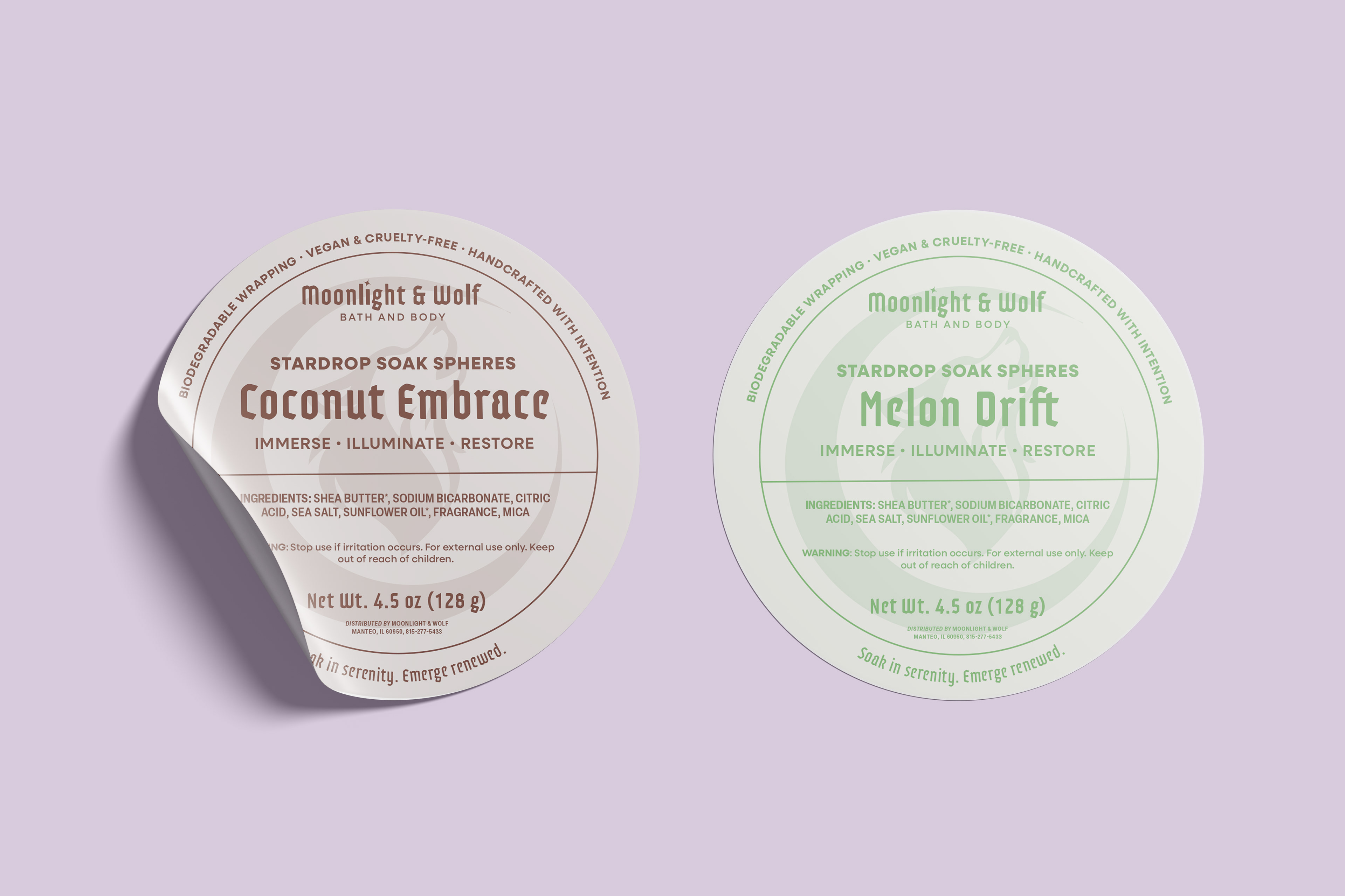 Bath Bomb Labels Coconut Embrace and Melon Drift