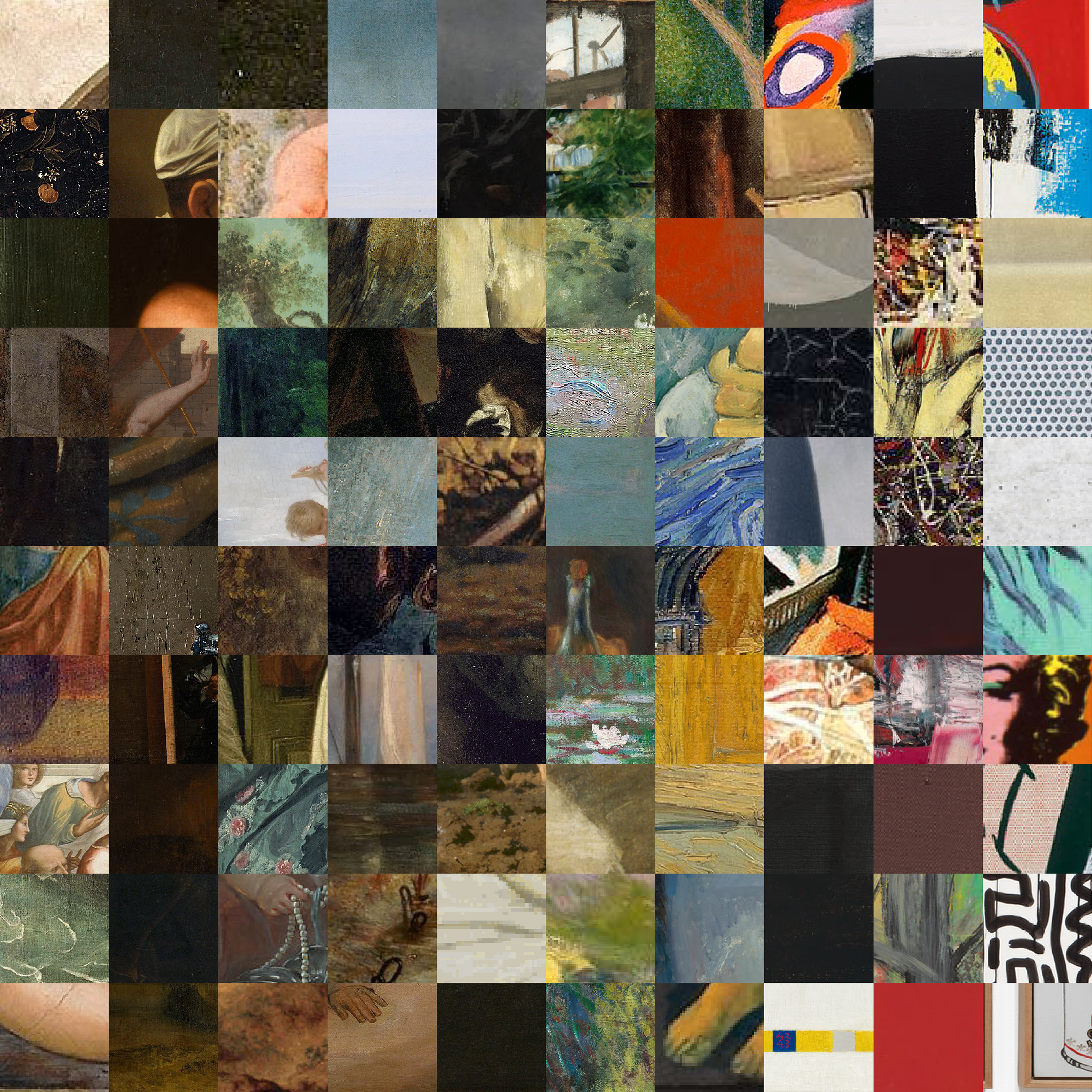 Mosaic made of a 100 historical art pieces to replicate the AI training set.