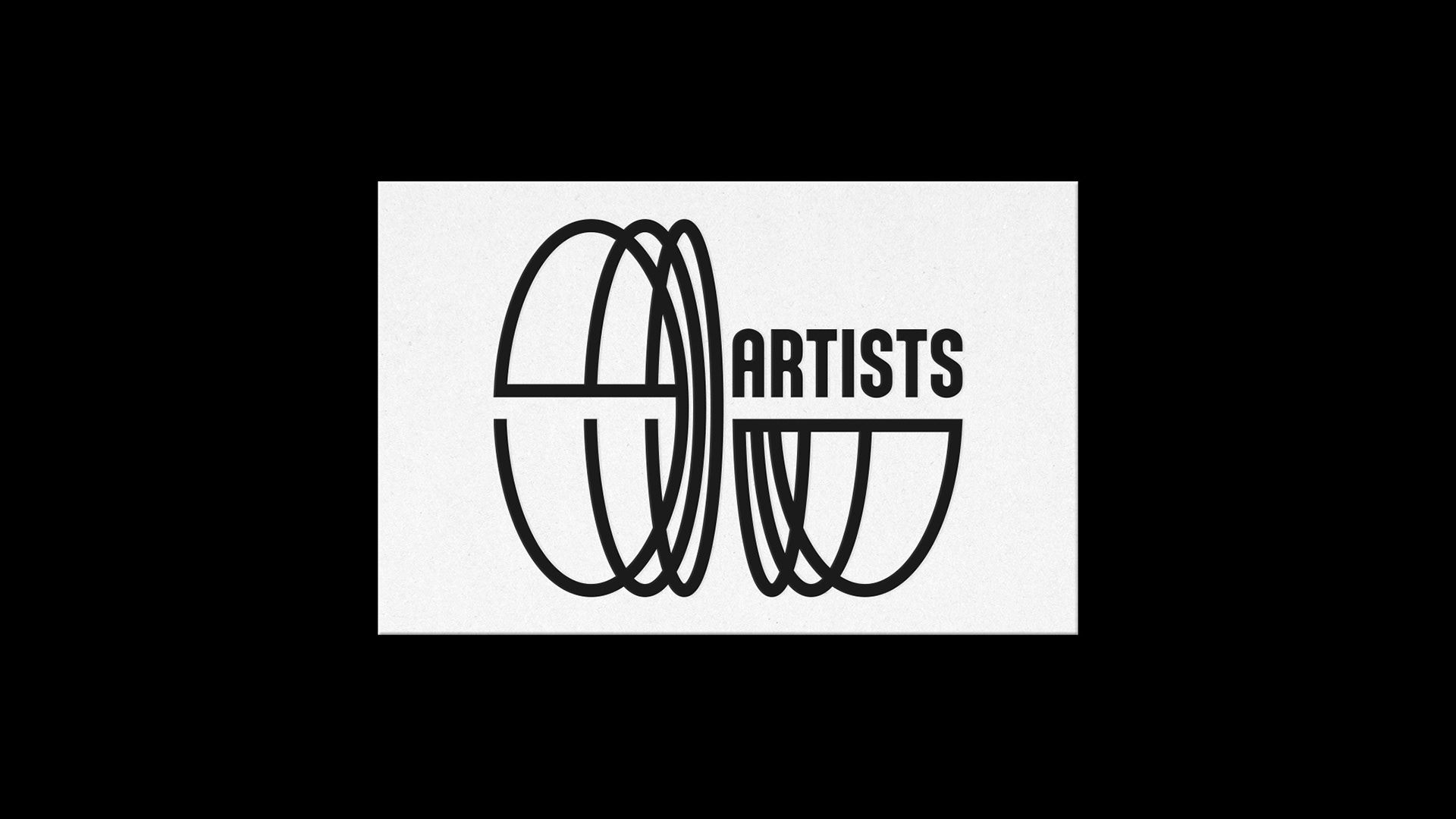 Modern minimalist logo design for euARTISTS tour and production management featuring interlocking kinetic circles in a bold black and white palette by Isabel Inhoven