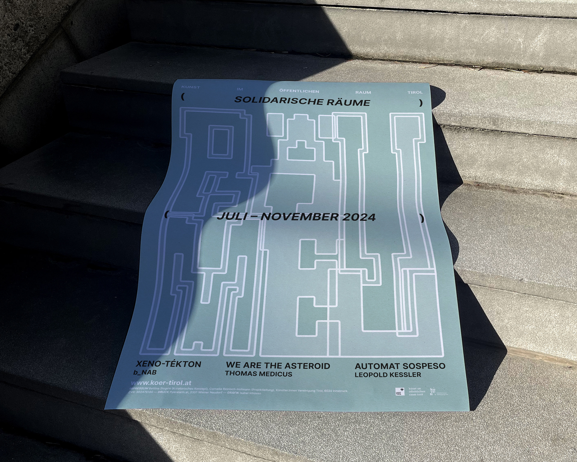 Bold event identity for KÖR 24 Kunst im öffentlichen Raum Tirol, featuring custom flexible event logo design for a public art exhibition series in Tirol by Isabel Inhoven.