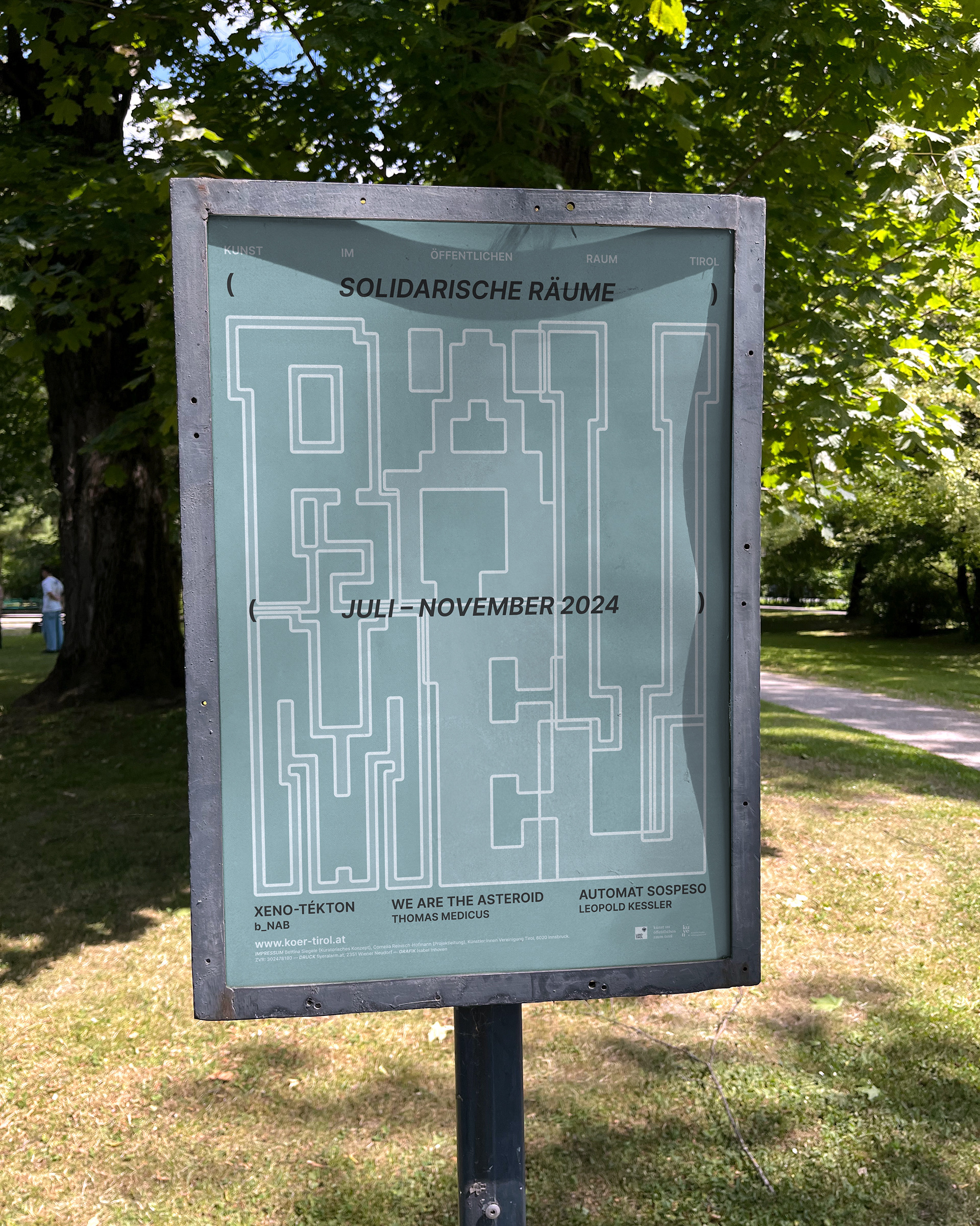 Event poster design showing reactive, flexible  custom logotype for KÖR 24 designed for the Tirol public art scene.