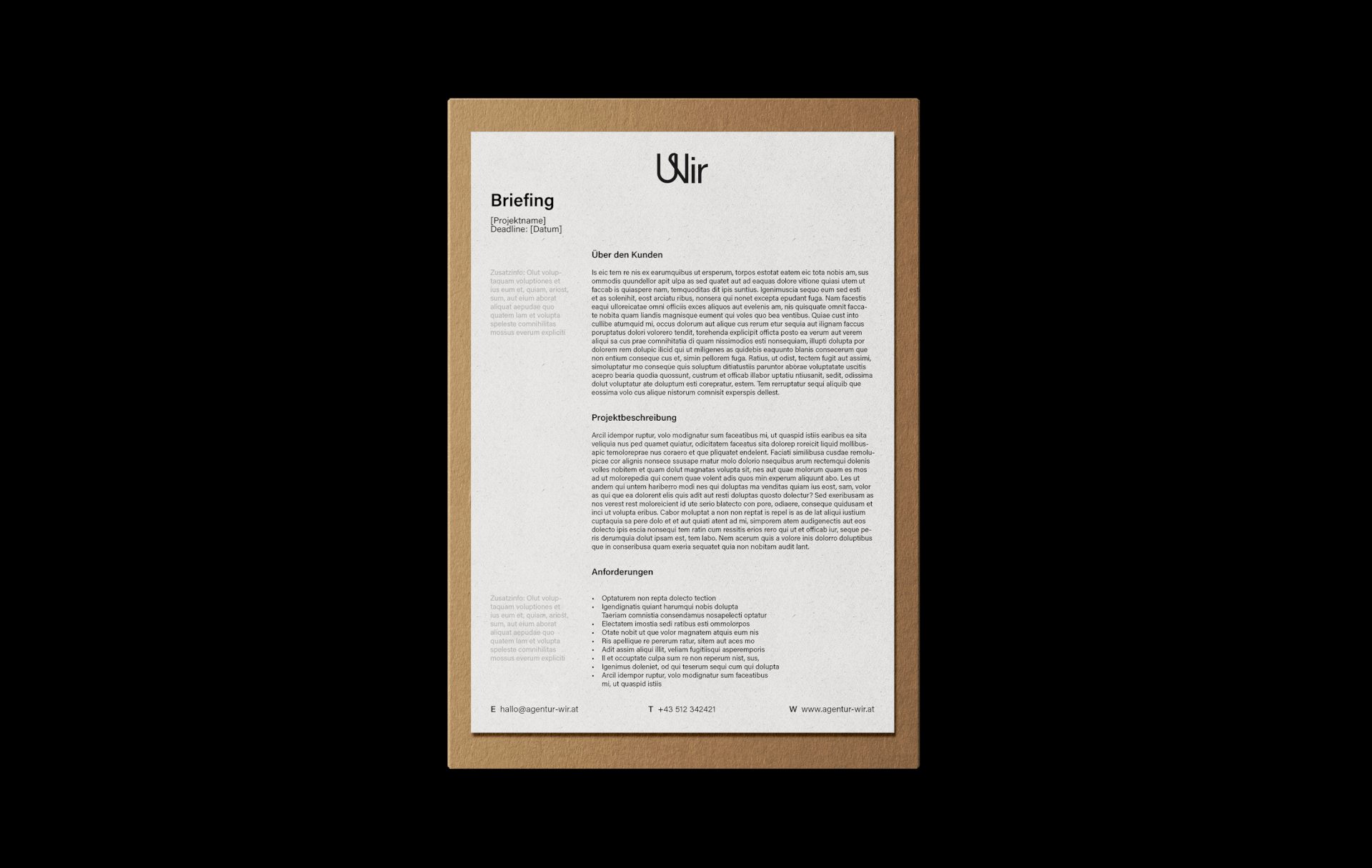 Unique, square business cards for Agentur WIR, showcasing a clean minimalist layout and a bold, playful brand identity by Isabel Inhoven.