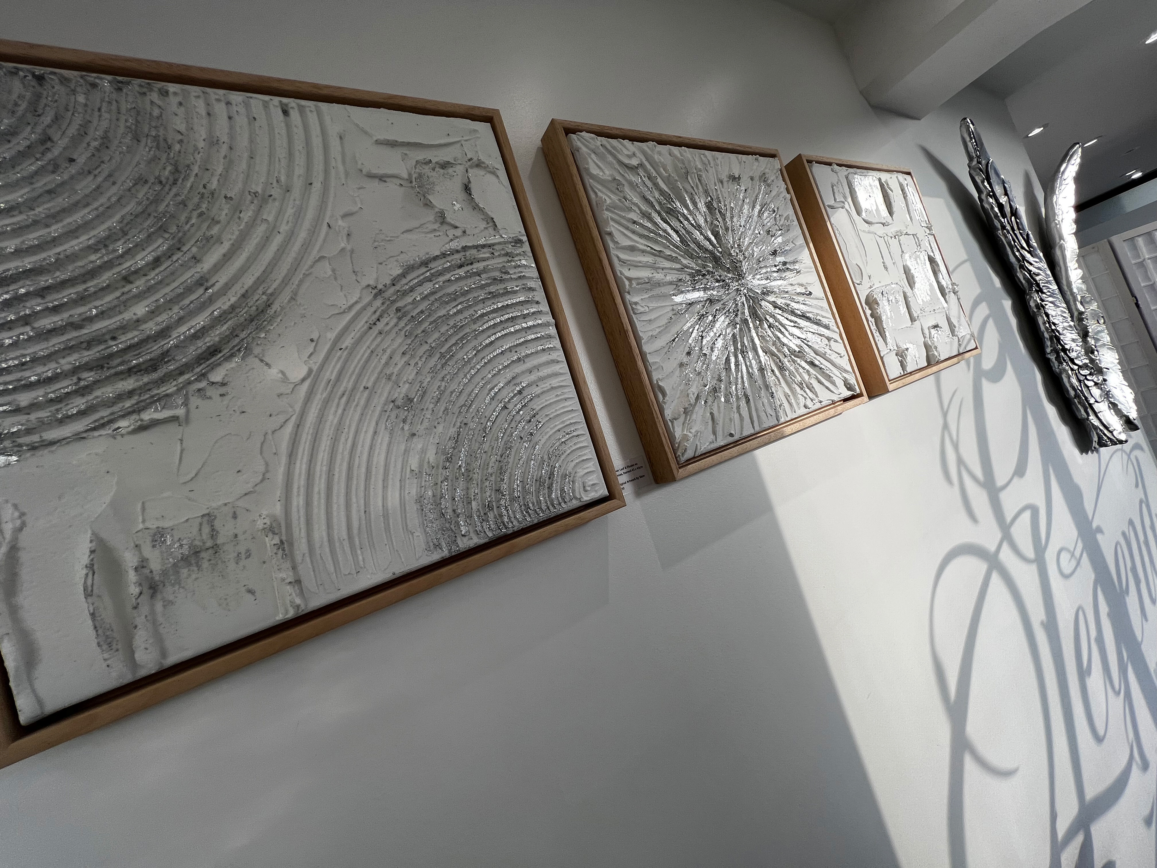 For Sale - £570 - Triptych Textures - 43x43cm - Silver Leaf inc Frame