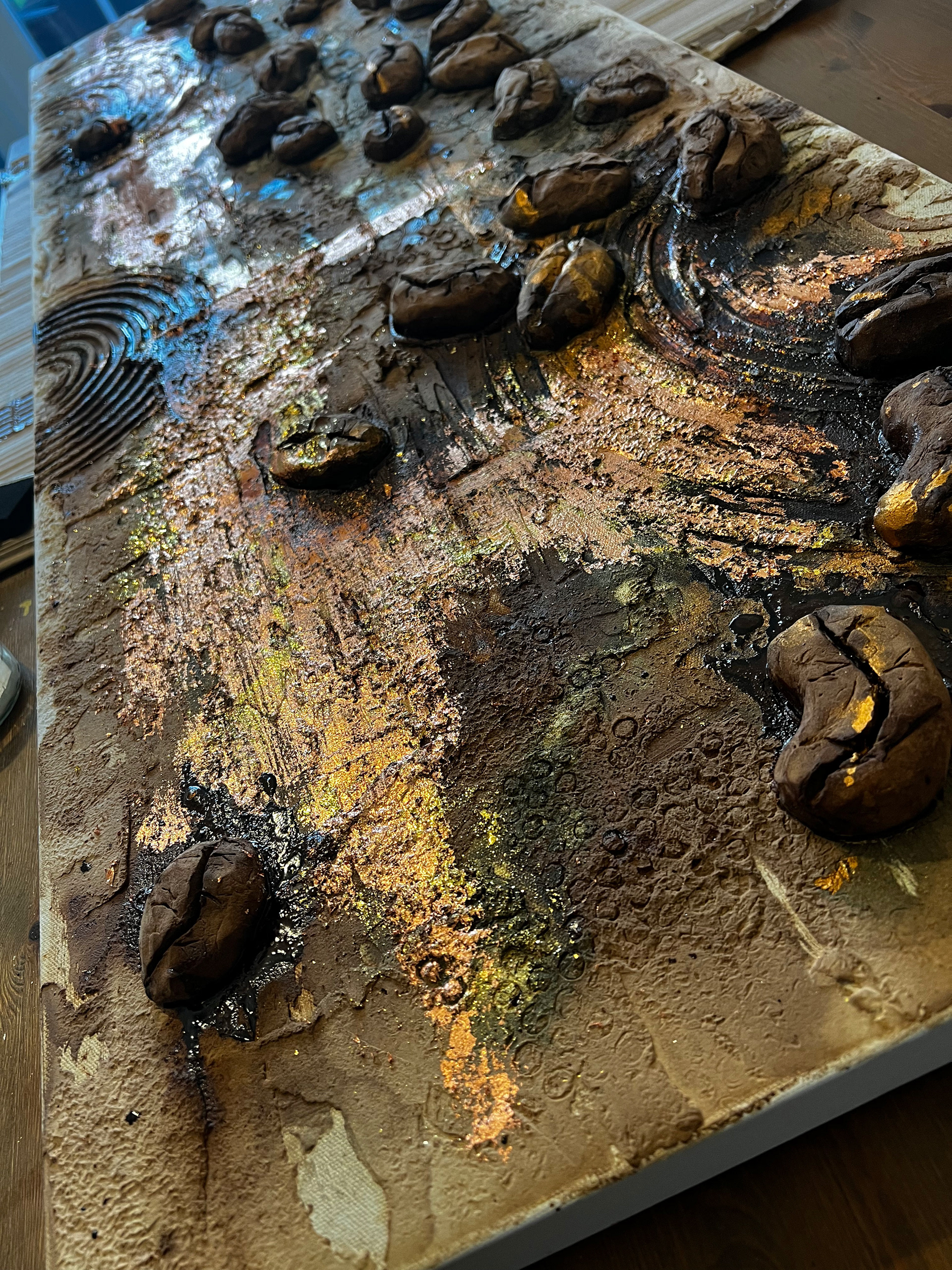 For Sale - £1400 - Rustic Arabica - 150x50cm - Gold & Copper Leaf