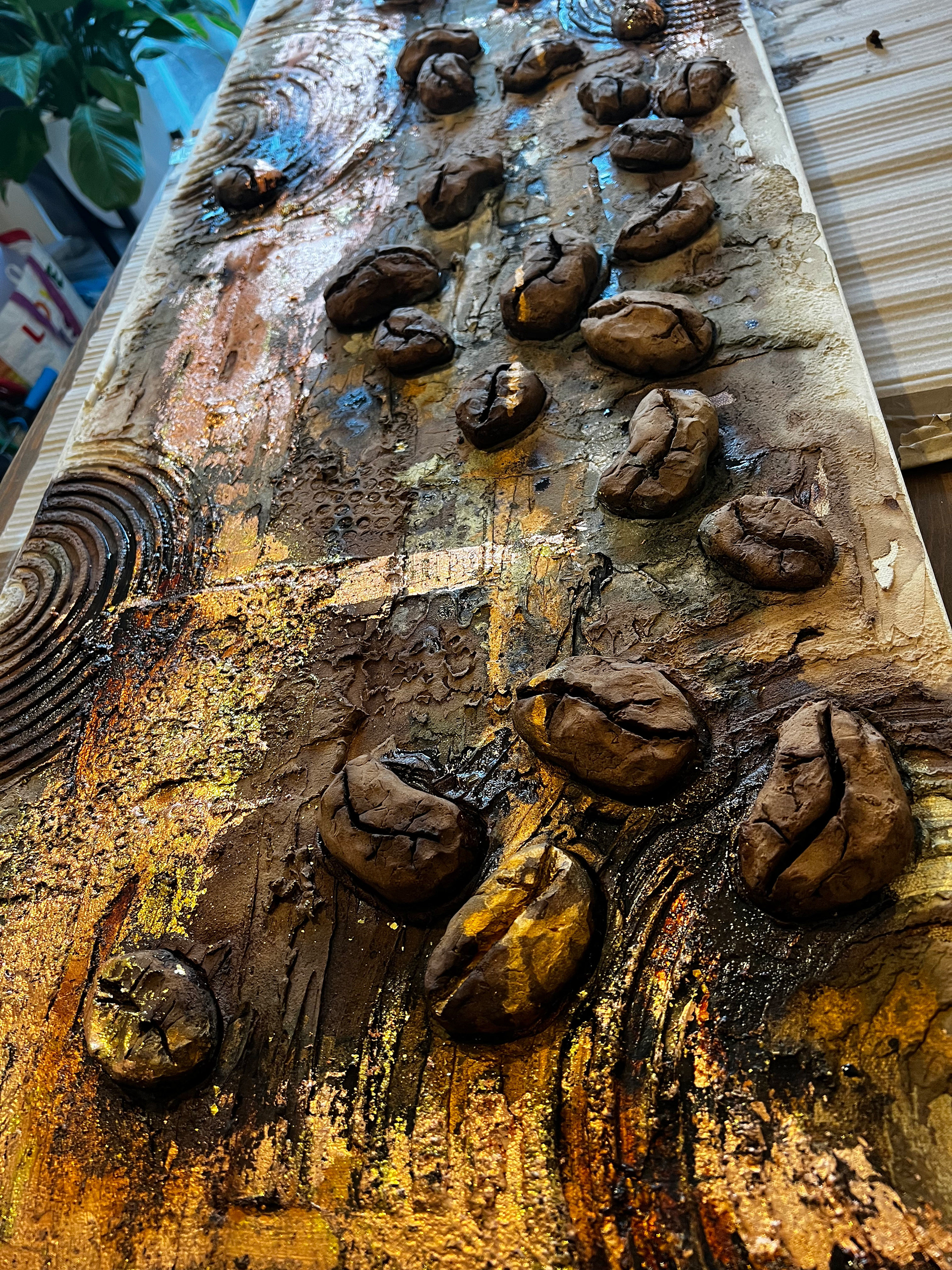 For Sale - £1400 - Rustic Arabica - 150x50cm - Gold & Copper Leaf