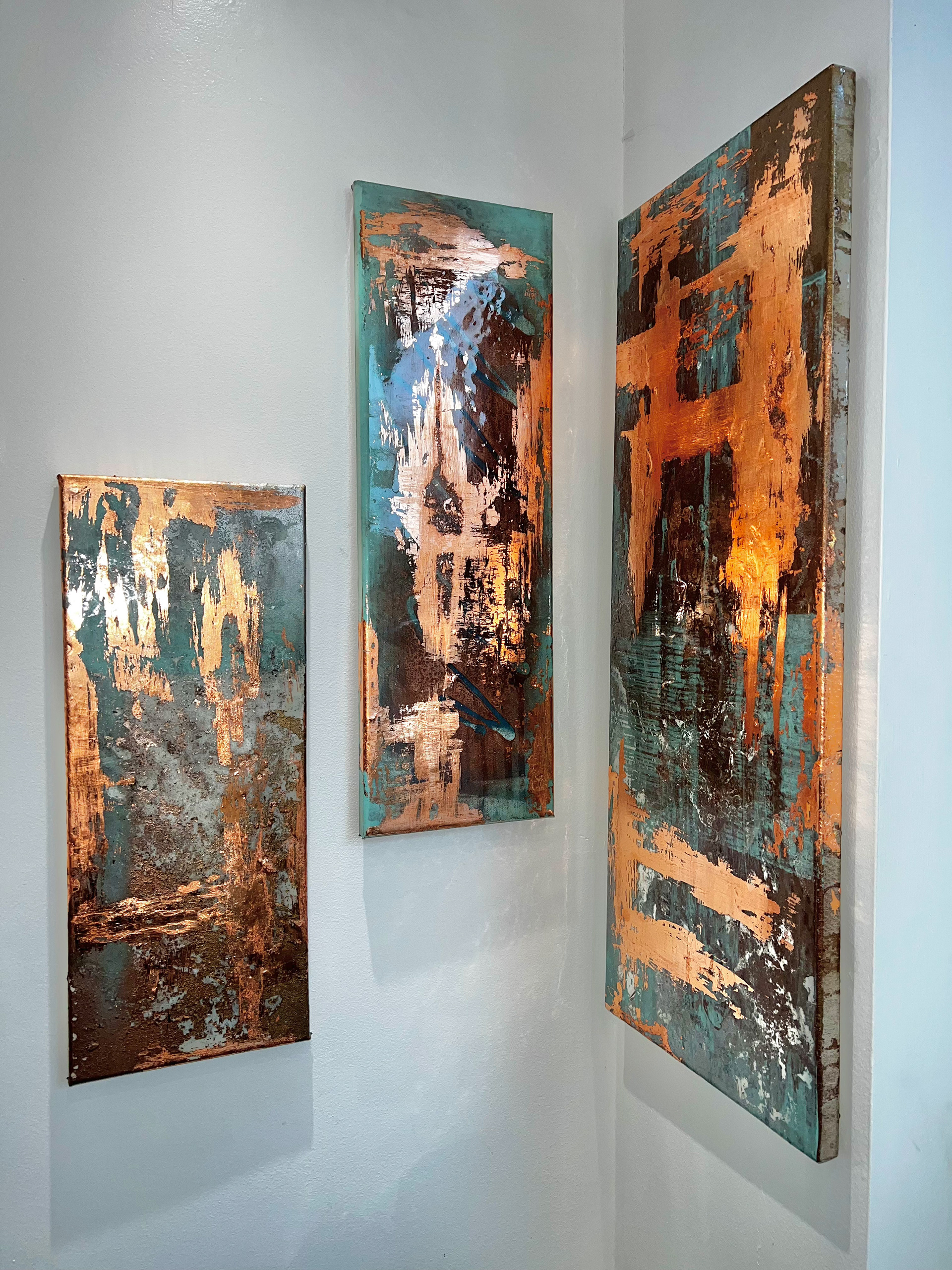 For Sale - £480 - Triptych Copper Leaf - 30x80cm, 20x60cm, 20x50cm