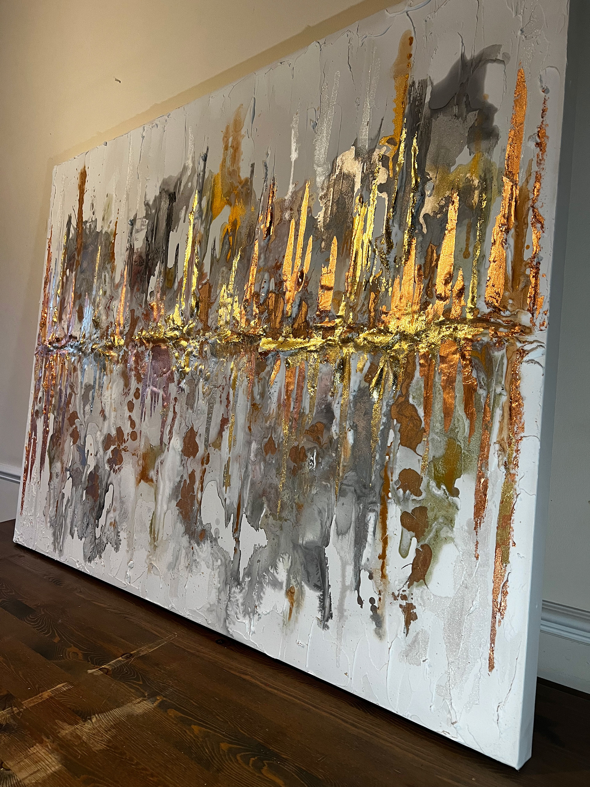 For Sale - £990 - Metallic Amorphous - 120x90cm - Copper & Gold Leaf