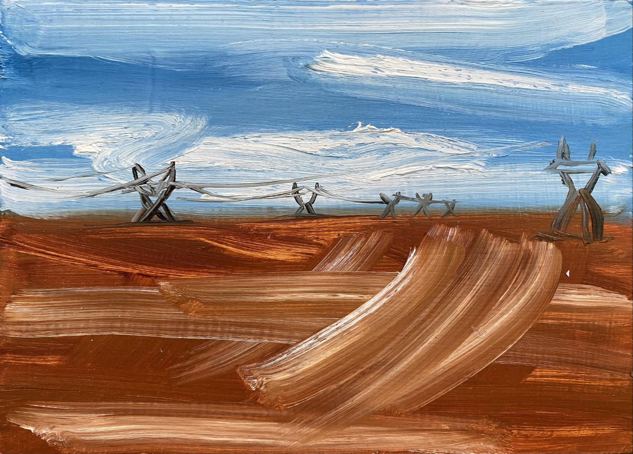 Transmission Lines, A Little Bit of Everything, oil on board, 5 X 7", 2014
