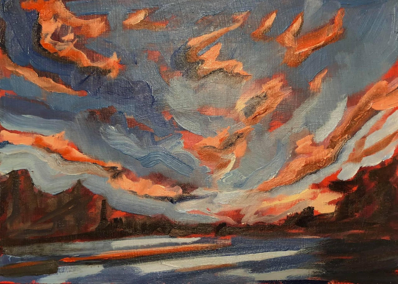 Sunset, A Little Bit of Everything, oil on board, 5 X 7", 2021