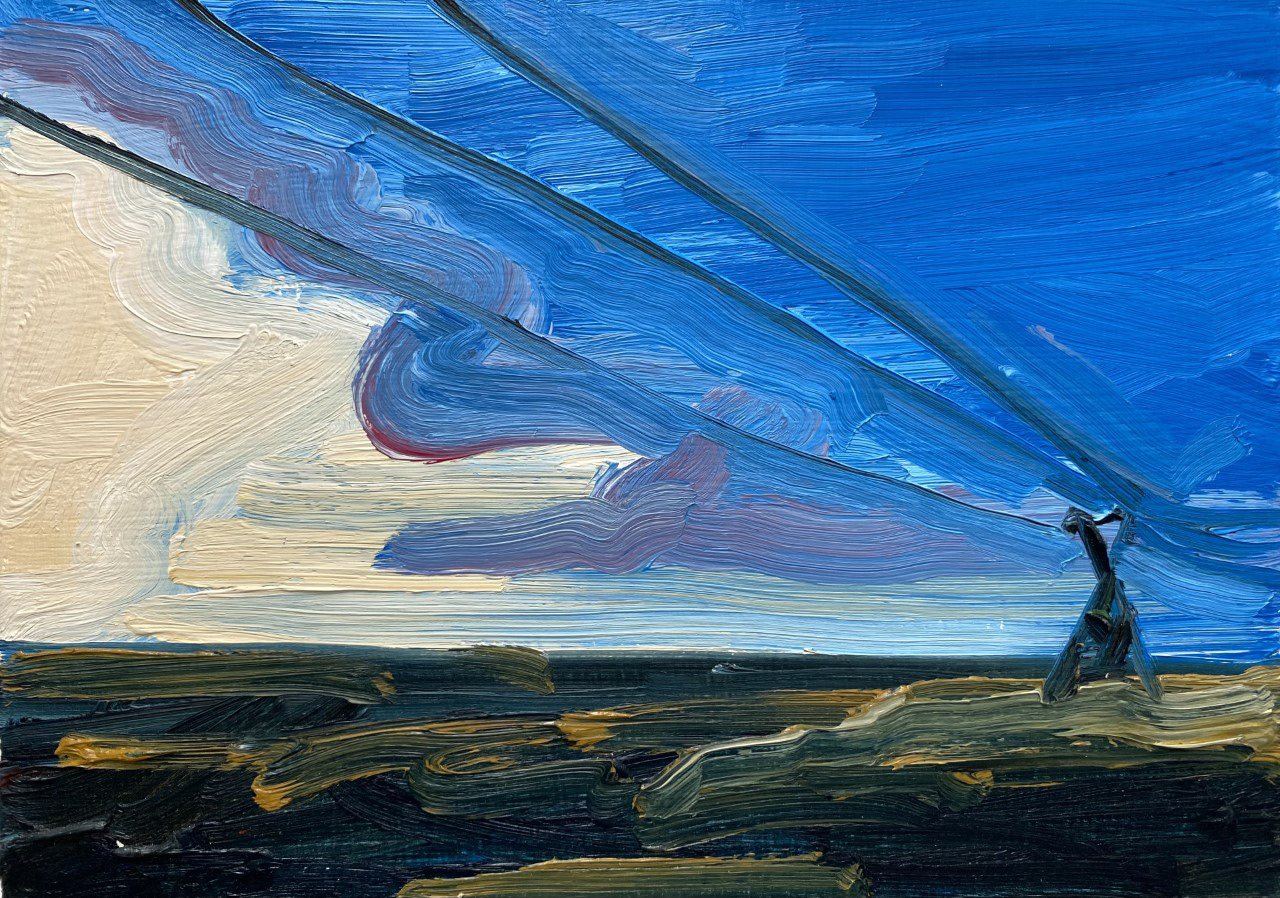Transmission Lines over the Marsh, A Little Bit of Everything, oil on board, 5 X 7", 2014