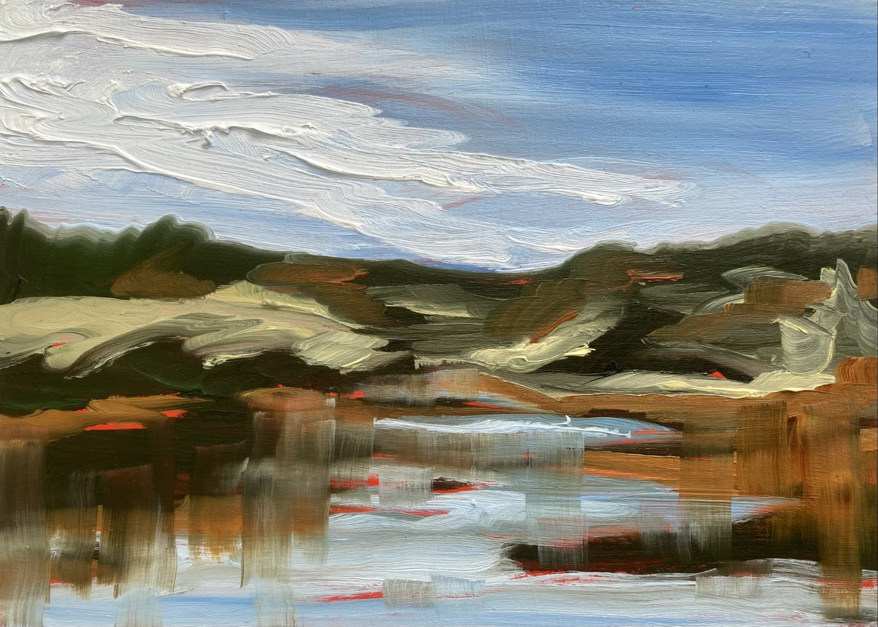 Hillside Reflections, A Little Bit of Everything, oil on board, 5 X 7", 2023