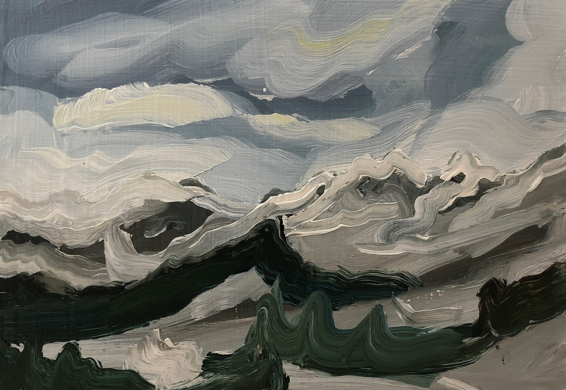 Snow Capped Peaks, A Little Bit of Everything, oil on board, 5 X7", 2015