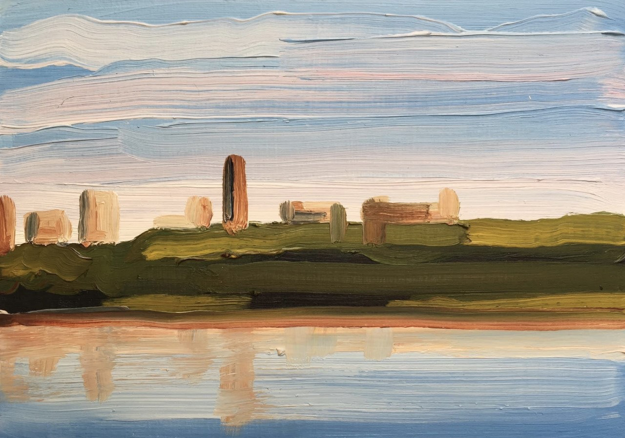 Edmonton Skyline, A Little Bit of Everything, oil on board, 5 X 7", 2014