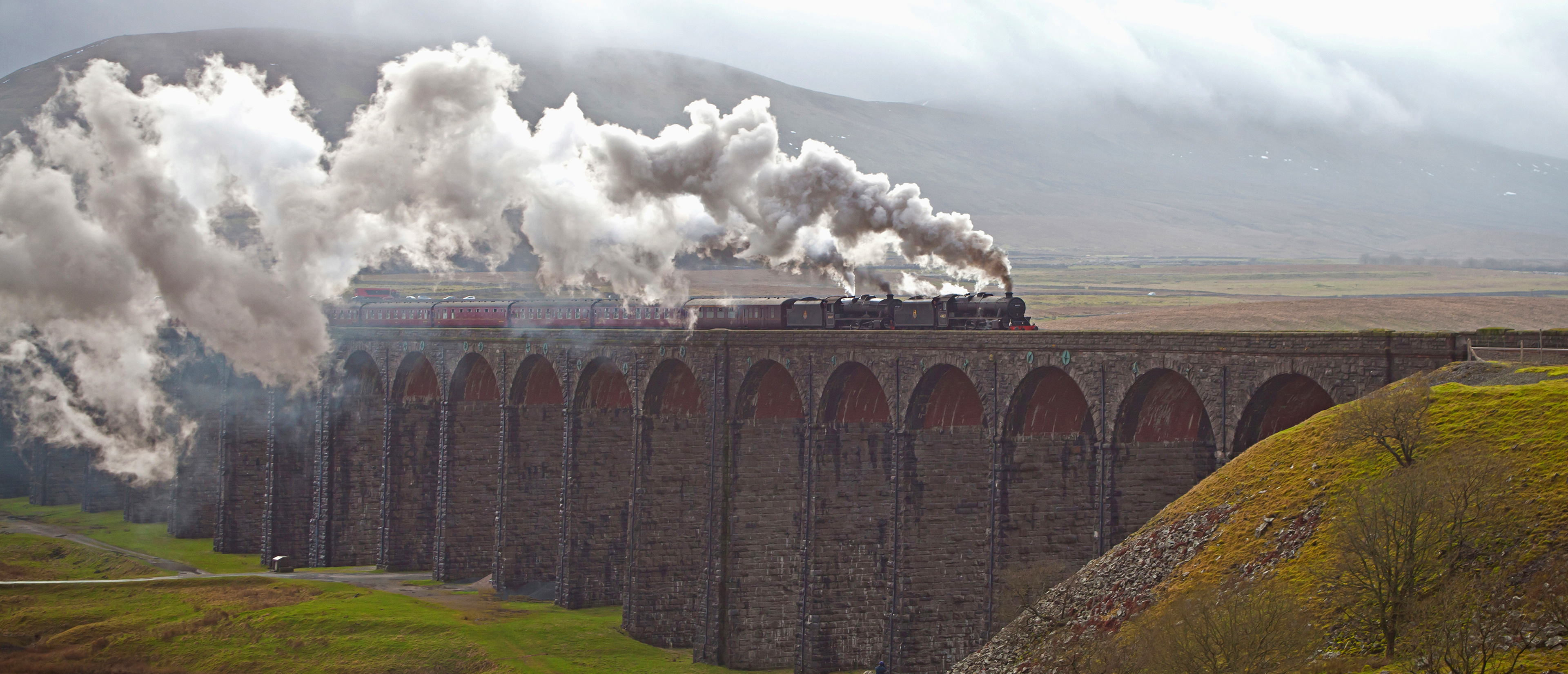 2 Black 5's crossing Ribblehead