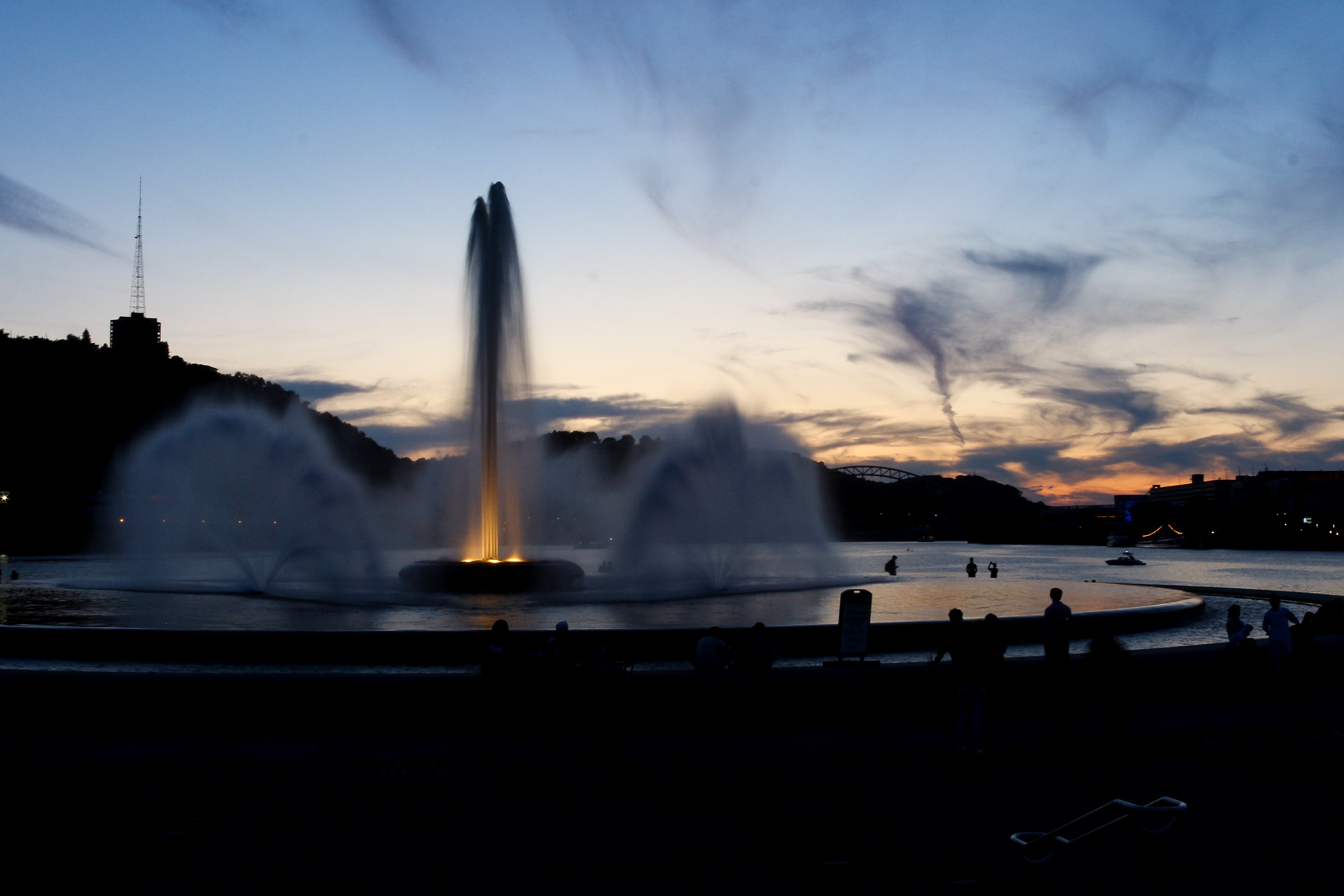 Point State Park in Pittsburgh Pa. at dusk.