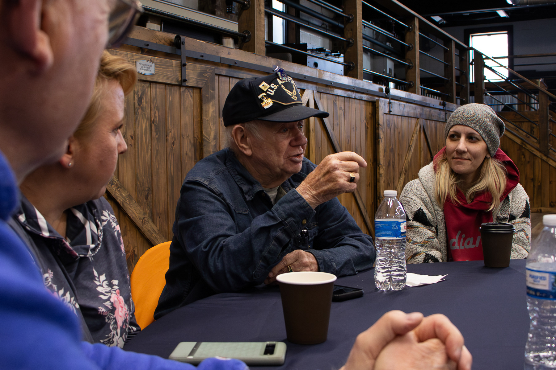 Jim Gillie goes into detail about his role in the Air Force alongside (Left tot Right)Leo McCarthy, Army, Military Police Corp, Jennifer Tyson, Marine Corp, Weather Service, and Sarah Treadway, Air Force Crew Chief.