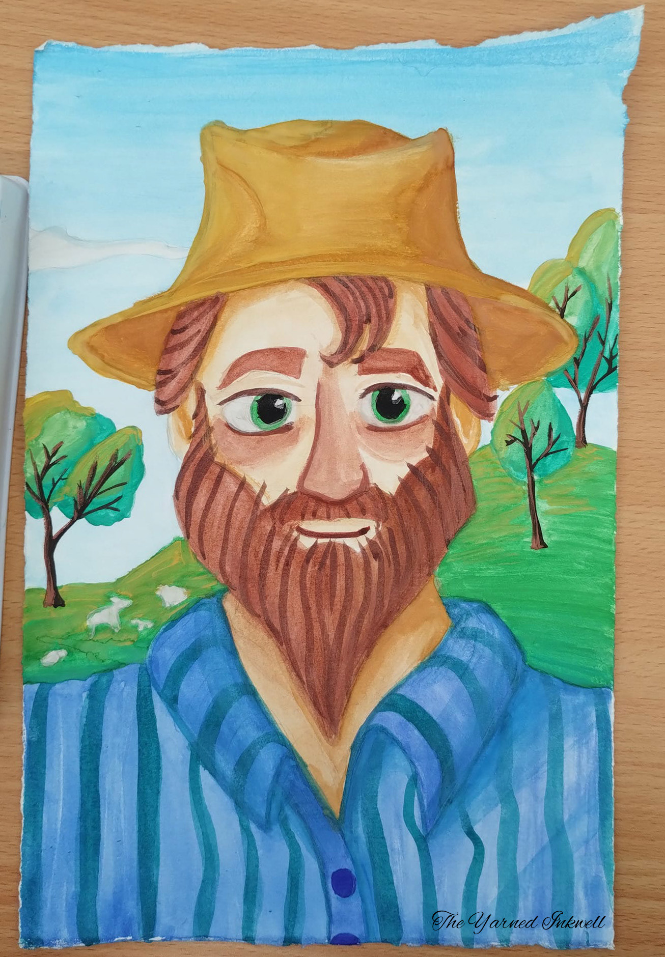 Watercolour Cartoon Portrait of a Farmer