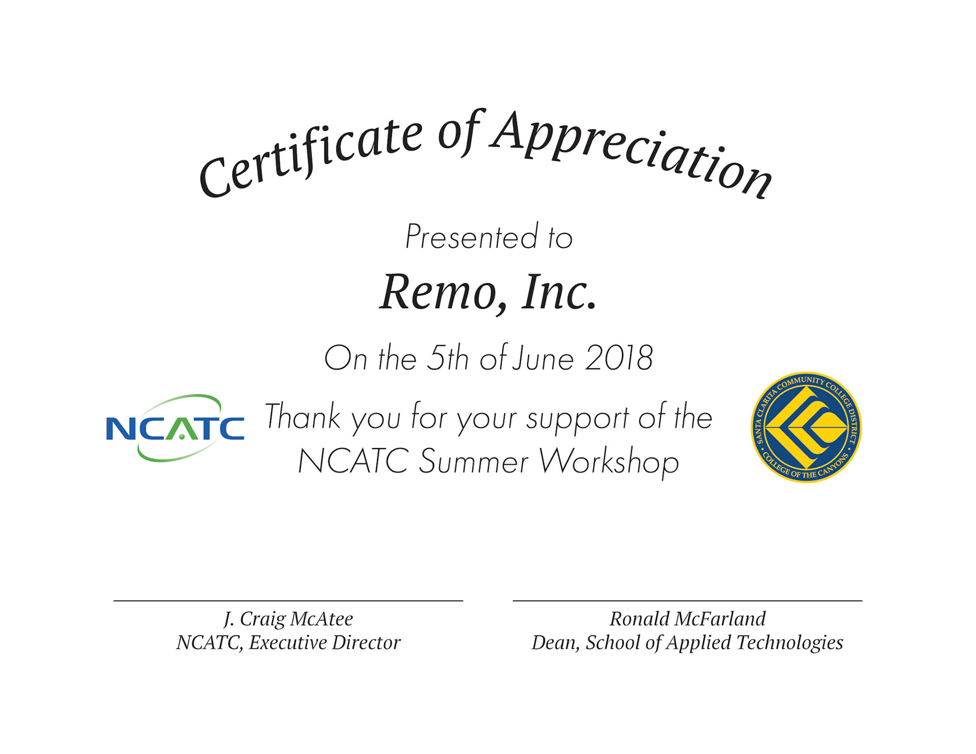 Created certificates for each vendor who participated.