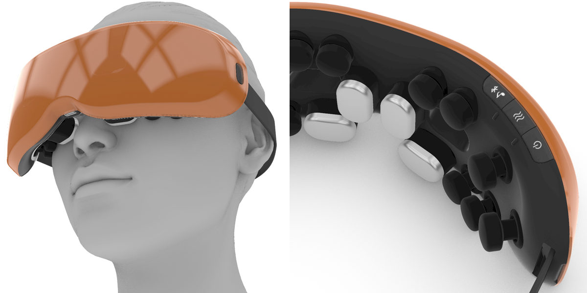 アイマッサージャー（美容家電）製品デザインのレンダリング画像。プロダクトデザイン：ツジムラデザインスタジオ
