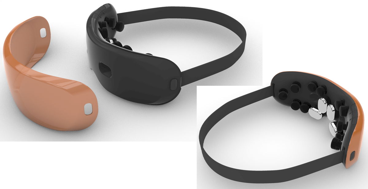 アイマッサージャー（美容家電）製品デザインのレンダリング画像。プロダクトデザイン：ツジムラデザインスタジオ