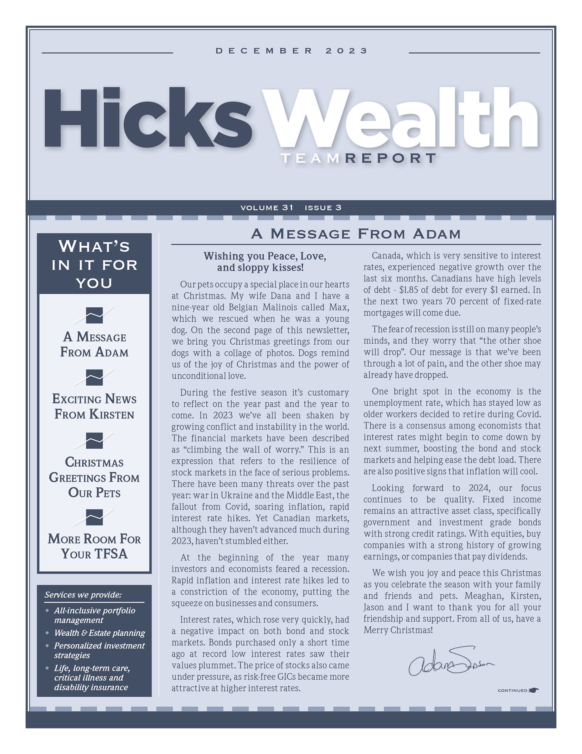 Hicks Wealth Team Report Flyer - Side 1