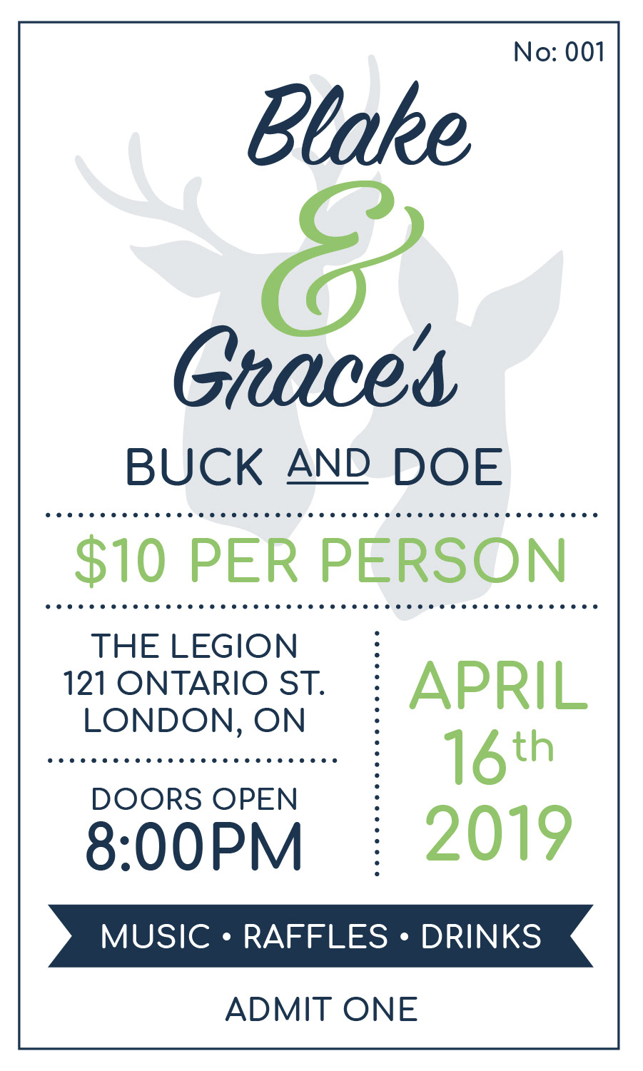 Blake & Grace - Sample Buck & Doe Ticket Design