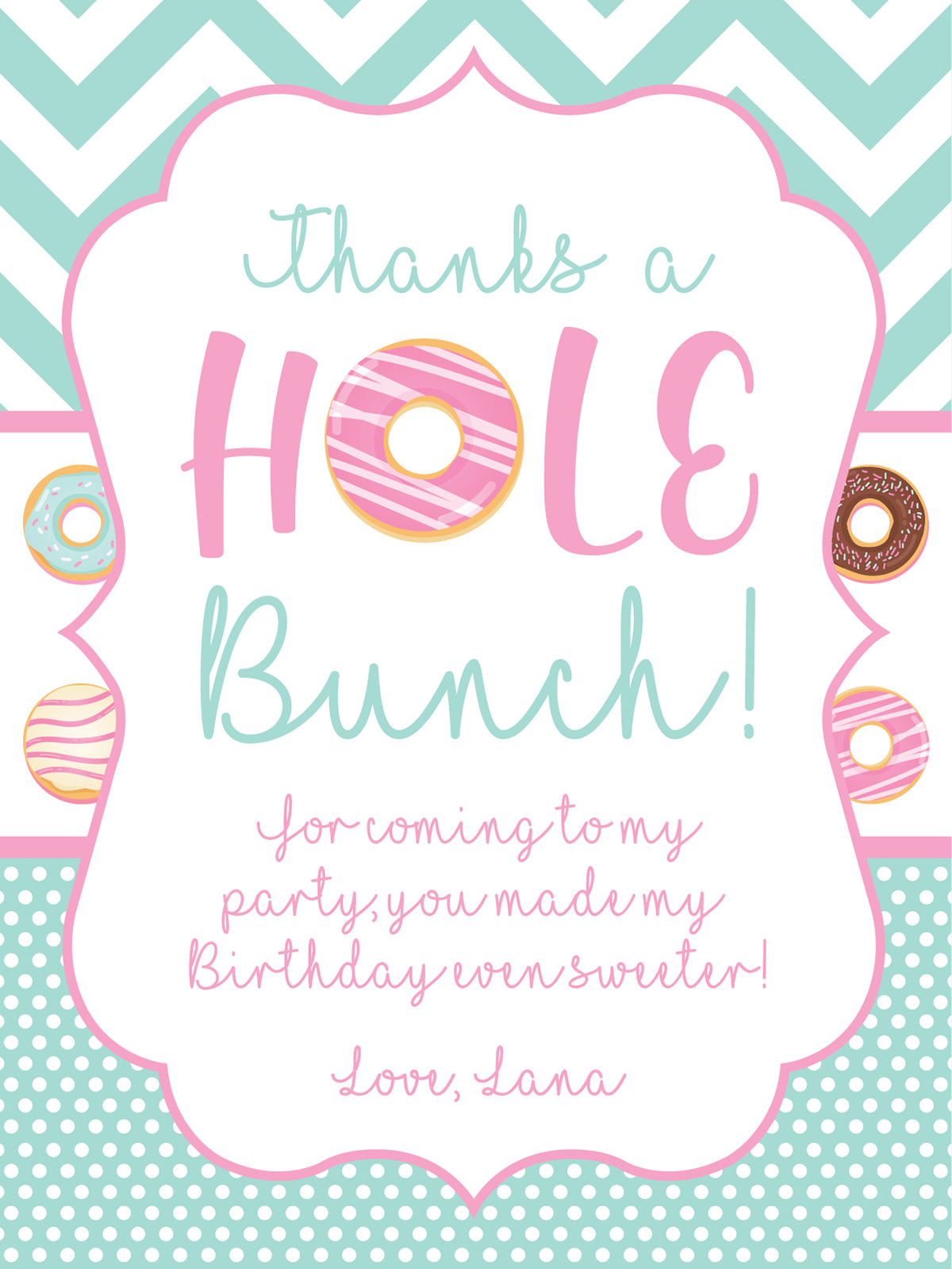 Lana's First Birthday Party Thank You Card