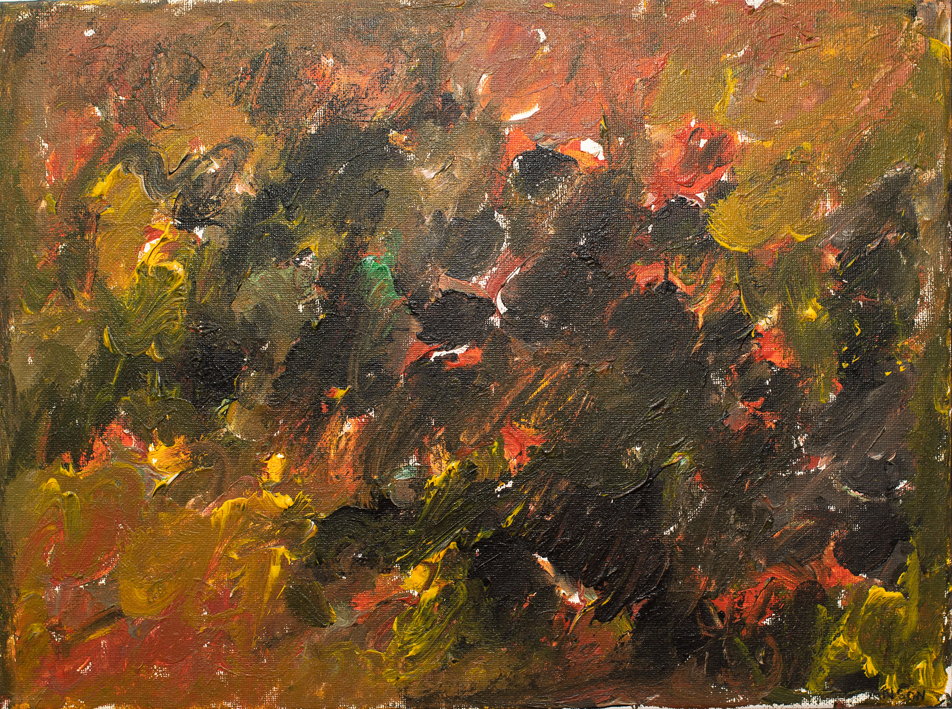 74. FIRESIDE IN THE BUSH, acrylic on canvas, 40x30cm