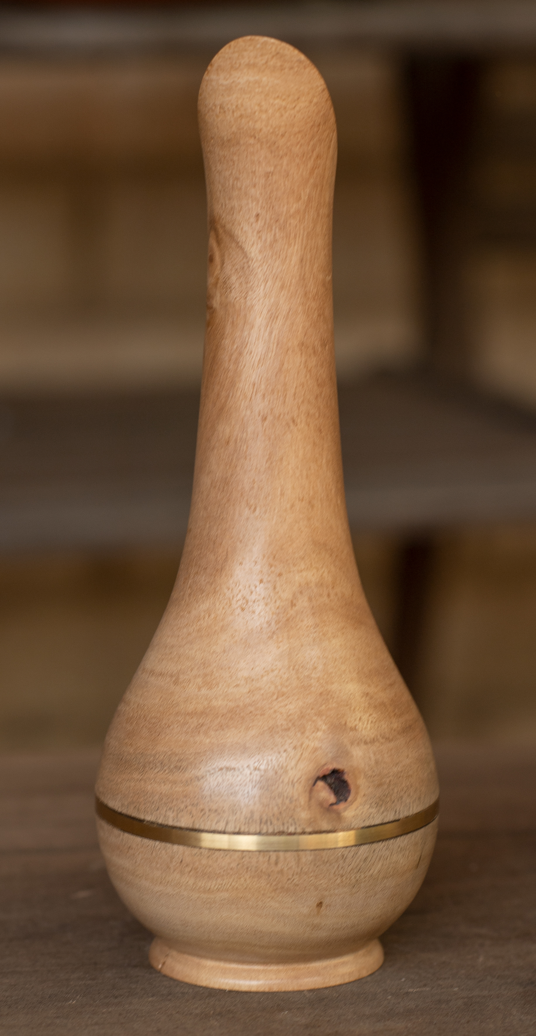 12. VASE, Olive wood embellished with brass, 8x20cm