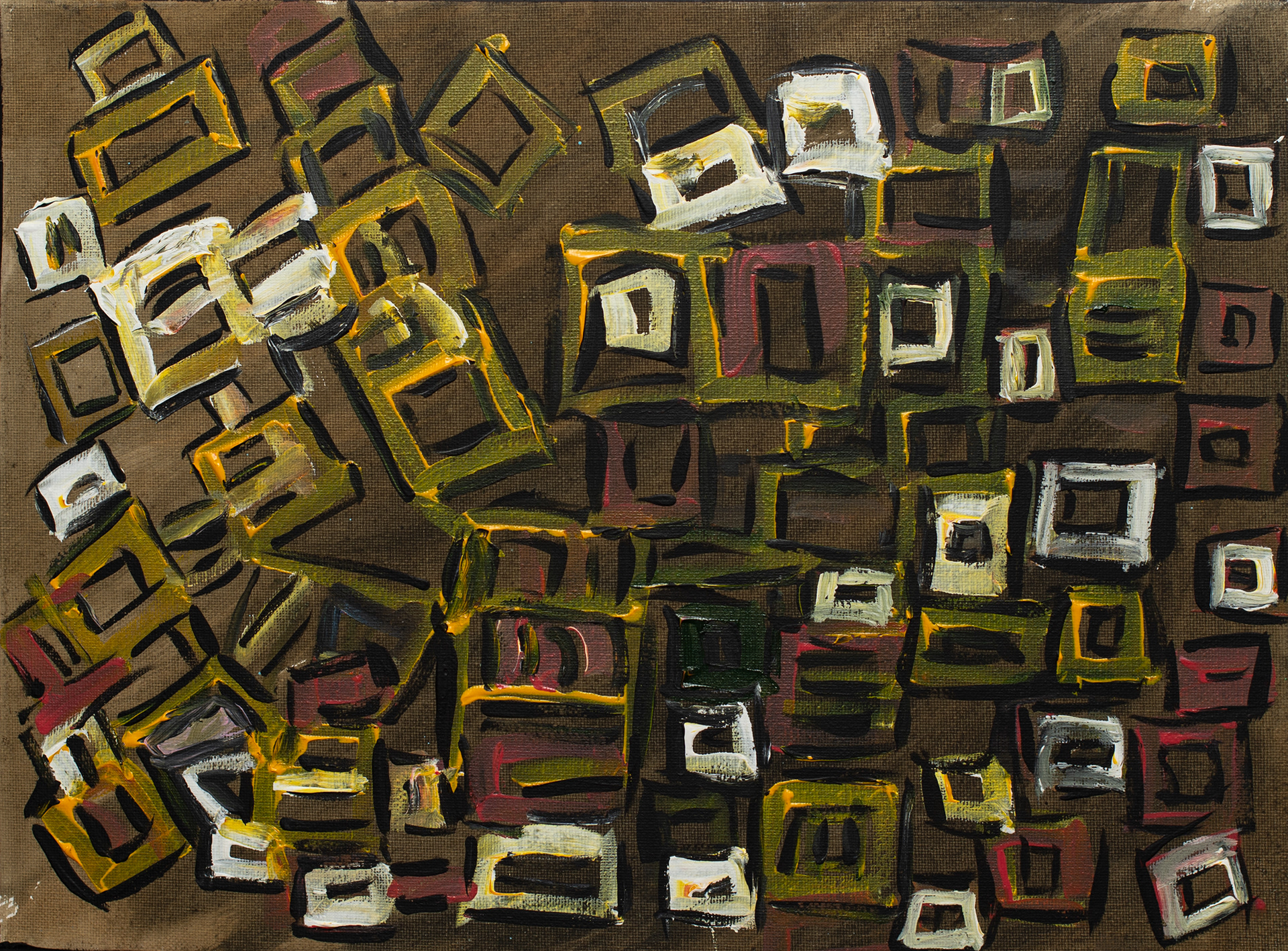 65. LITTLE BOXES, acrylic on canvas, 40x30cm