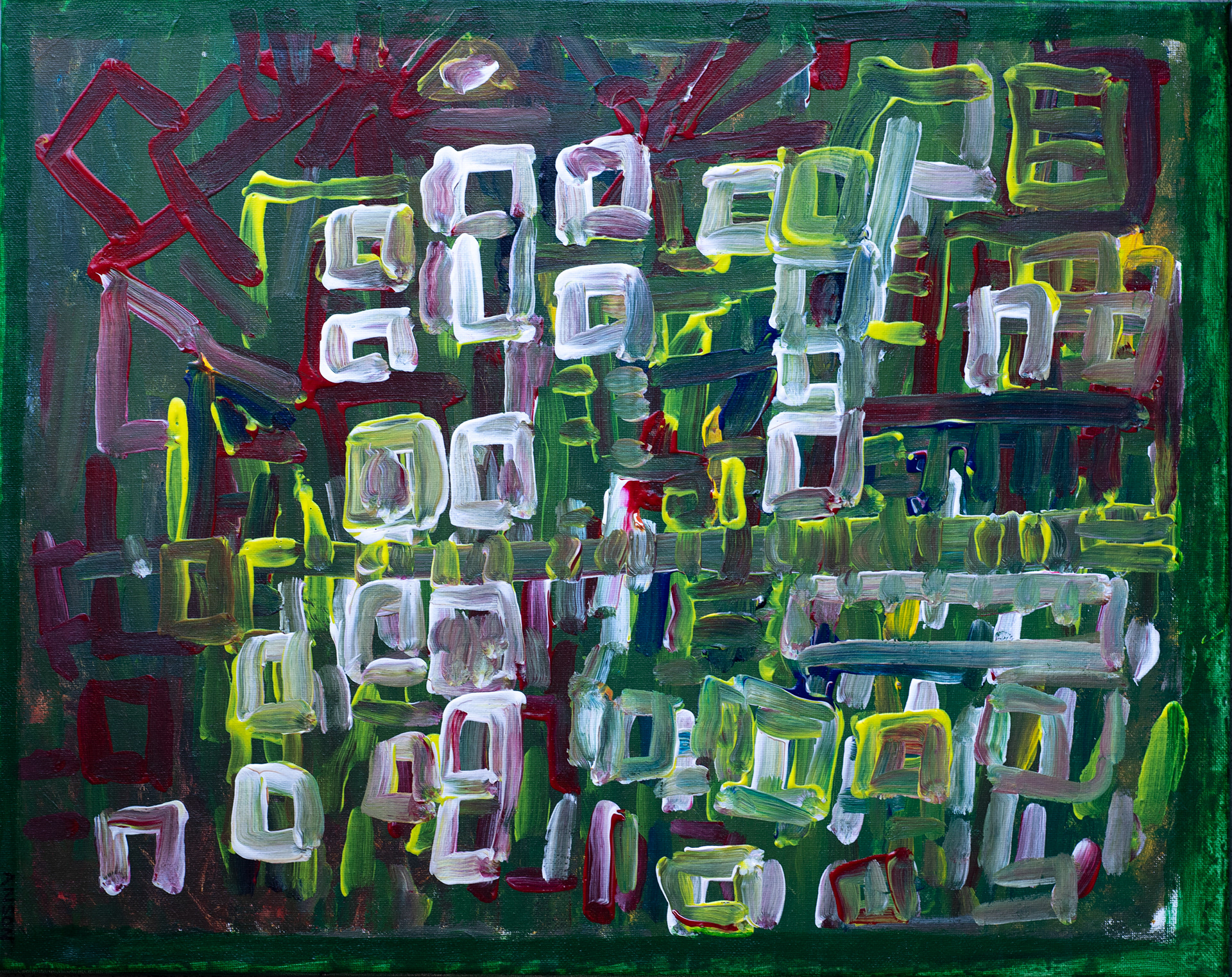 51. LITTLE BOXES ALL THHE SAME, acrylic on canvas, 50x40cm