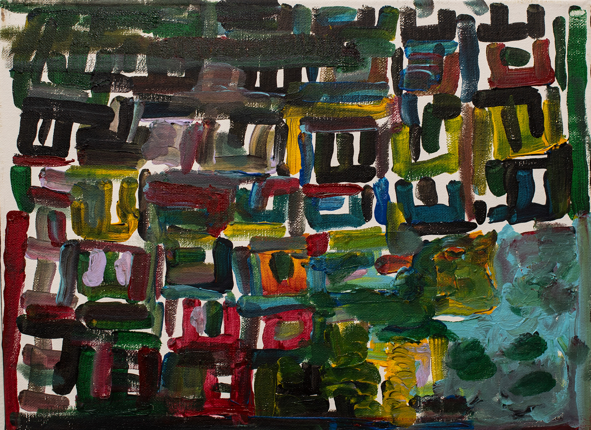 75. LITTLE BOXES ON THE HILLSIDE, acrylic on canvas, 40x30cm