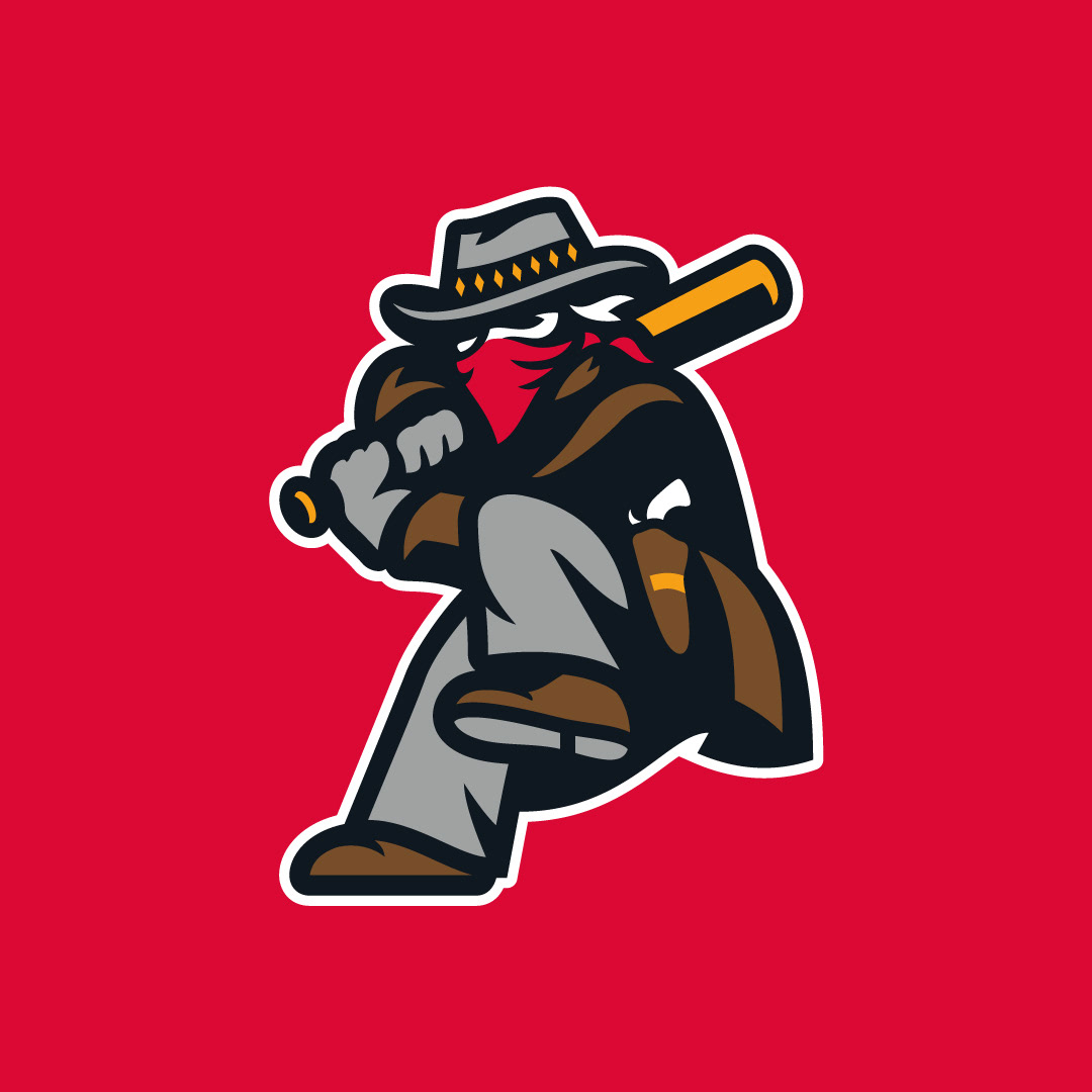 Outlaw baseball mascot logo — aggressive character design for a fictional team identity