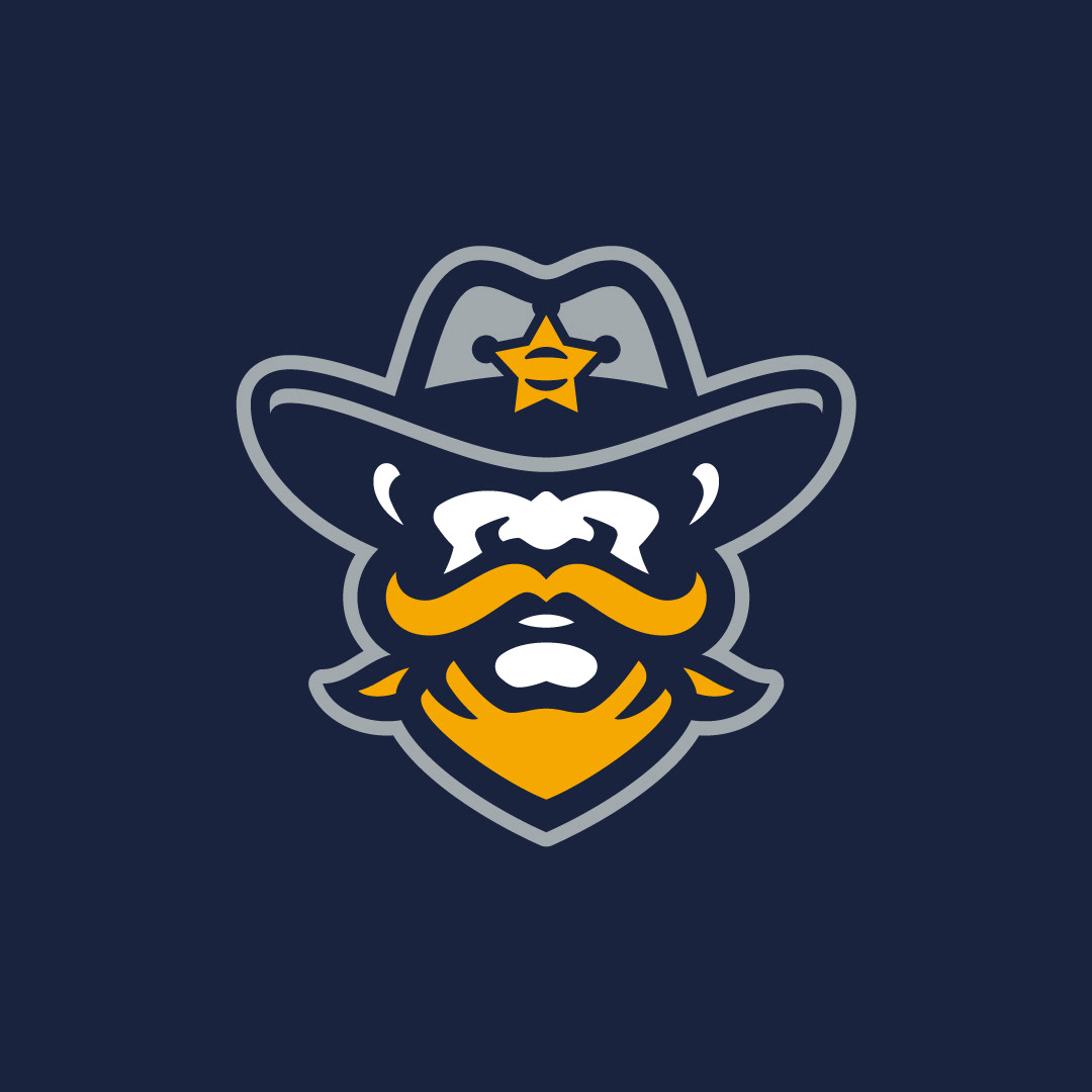 Western-inspired mascot logo with bold cowboy character for team branding