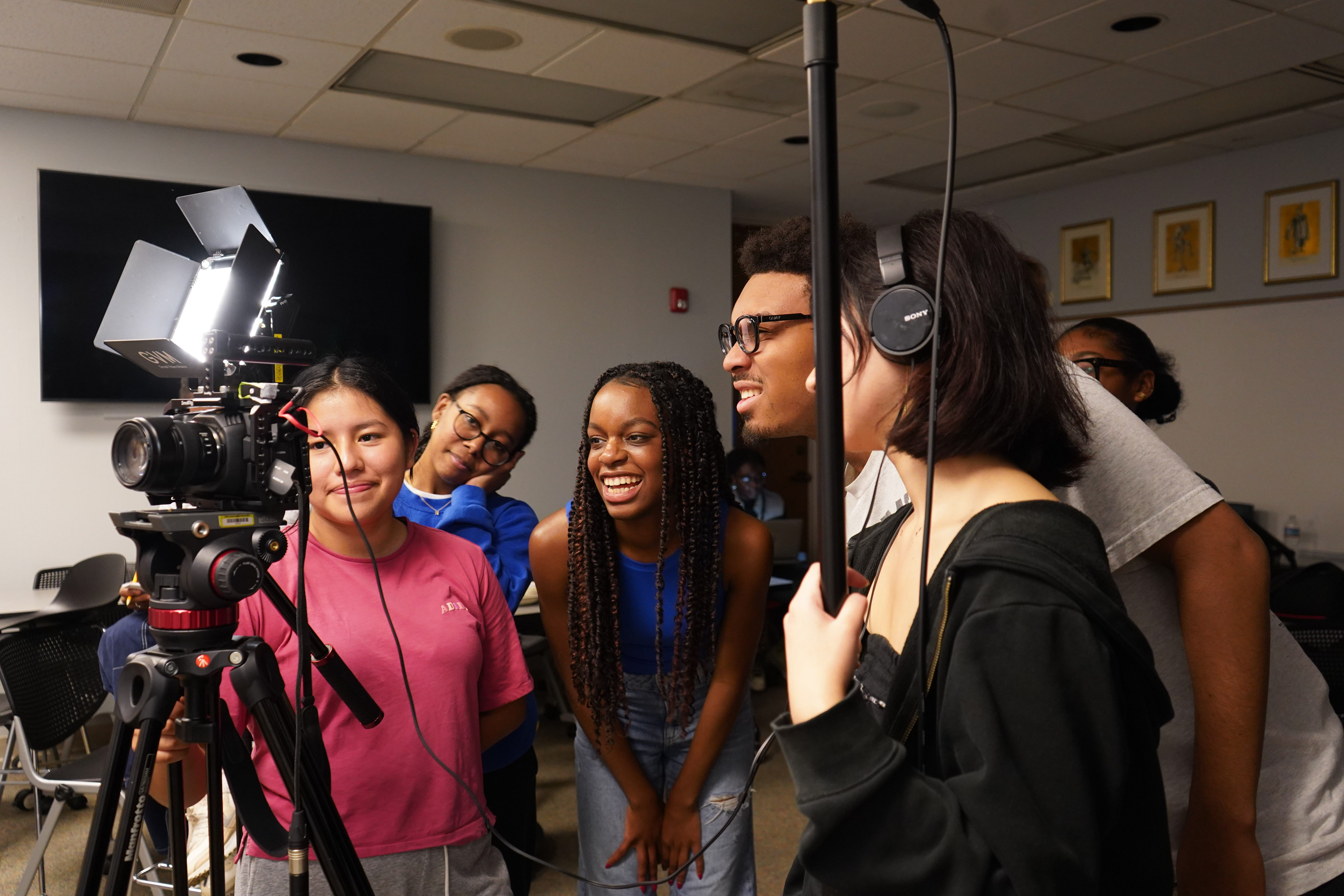 Showing playback to the actors on set of "Reality Check" Episode 5