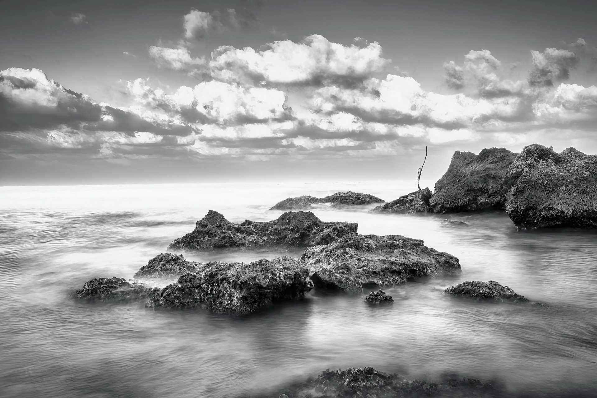 Sunrise at Gedor Beach - black and white
