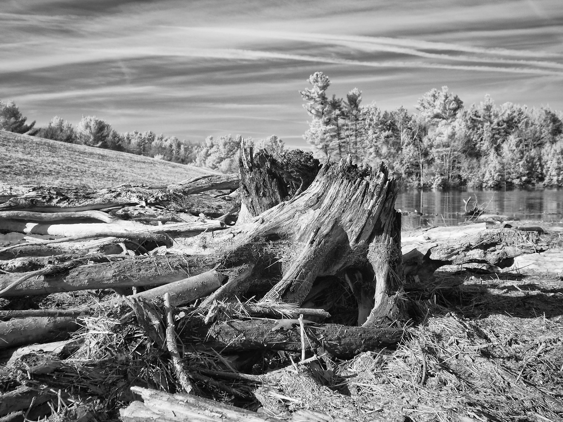 Waters recede at the Smithville Reservoir in New Ipswich, NH.