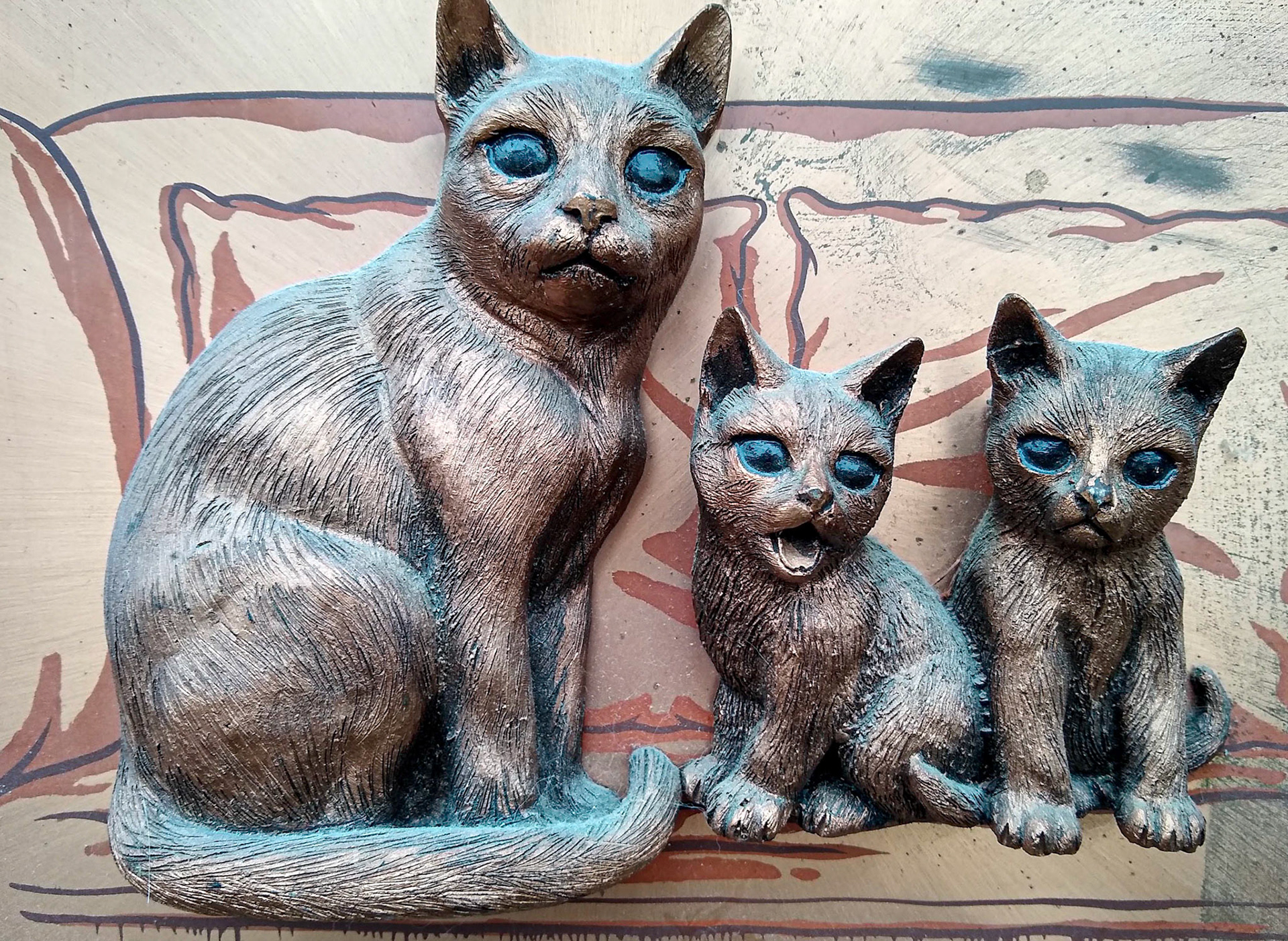 Cat and kittens artwork
